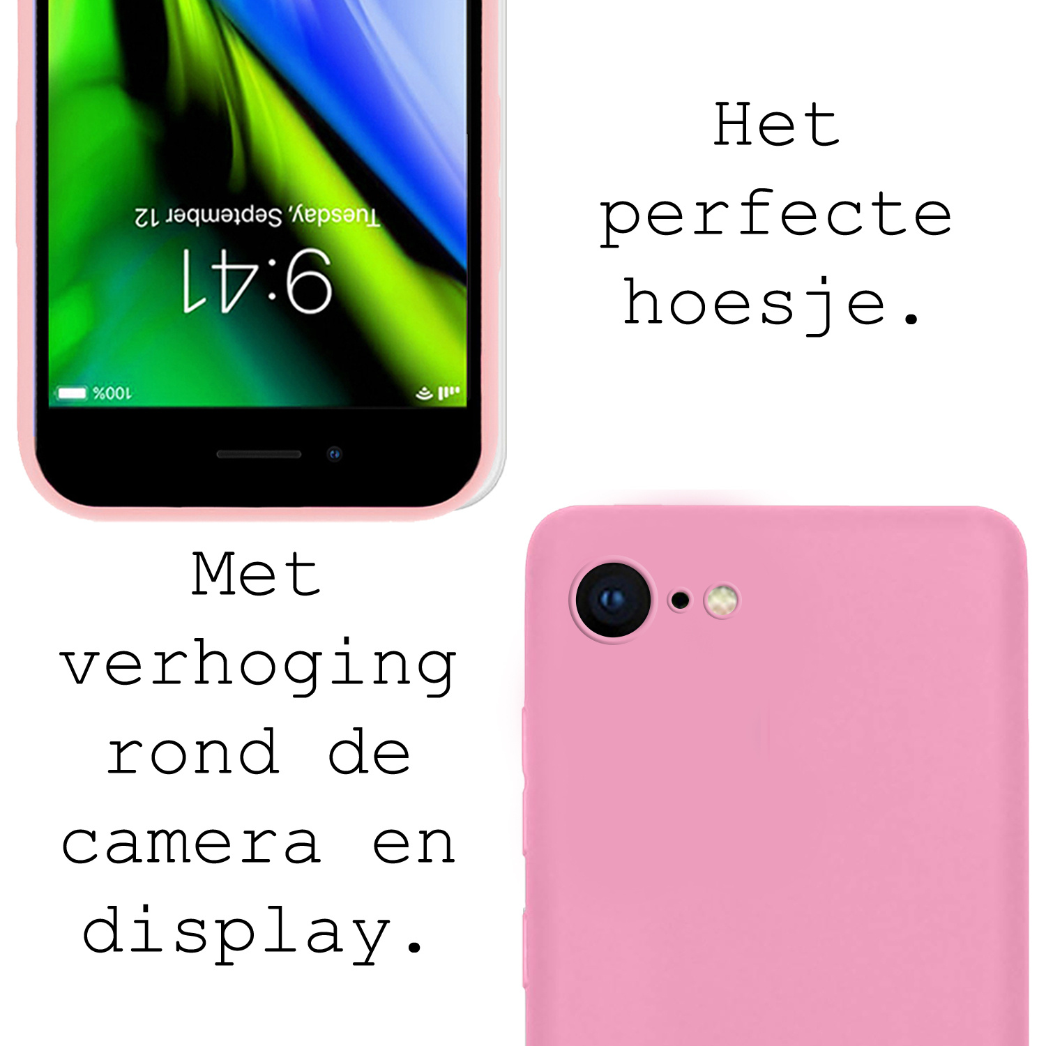 BASEY. Hoes Geschikt voor iPhone 8 Hoesje Siliconen Back Cover Case - Hoesje Geschikt voor iPhone 8 Hoes Cover Hoesje - Lichtroze - 2 Stuks