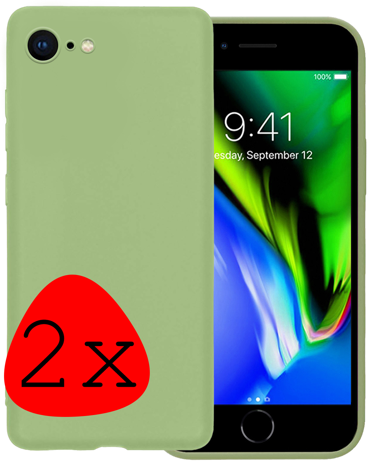 BASEY. Hoes Geschikt voor iPhone 8 Hoesje Siliconen Back Cover Case - Hoesje Geschikt voor iPhone 8 Hoes Cover Hoesje - Groen - 2 Stuks