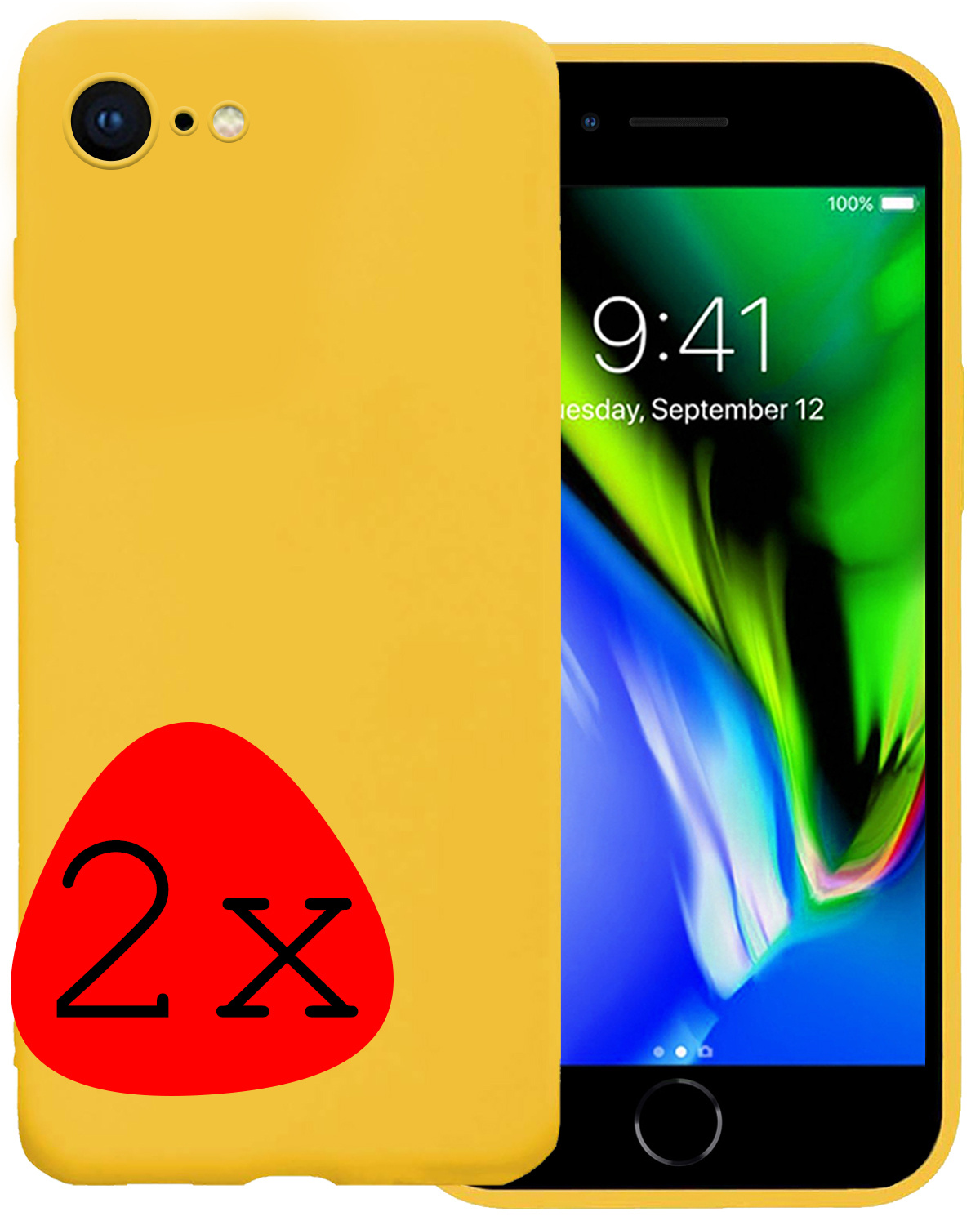 BASEY. Hoes Geschikt voor iPhone 8 Hoesje Siliconen Back Cover Case - Hoesje Geschikt voor iPhone 8 Hoes Cover Hoesje - Geel - 2 Stuks