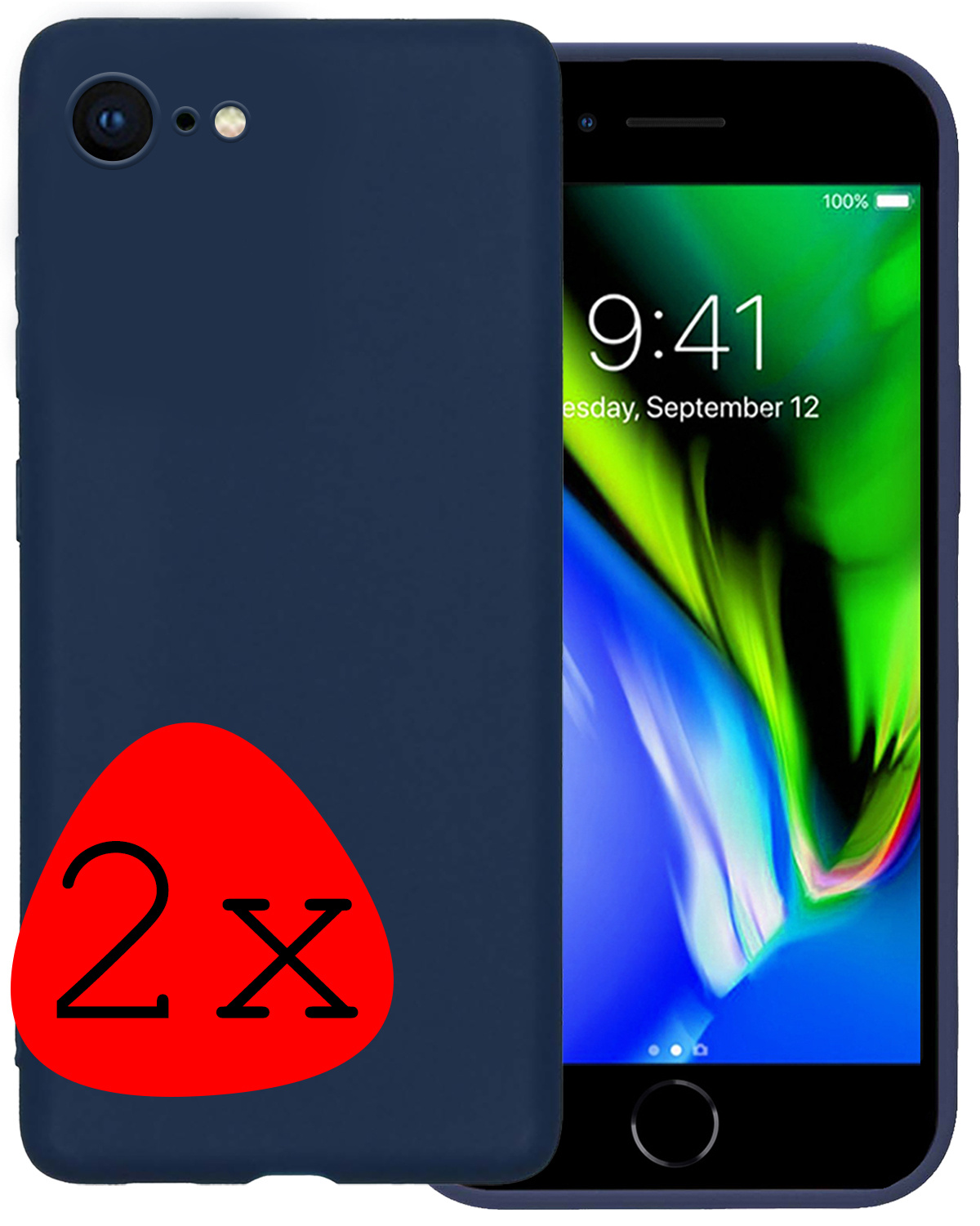 BASEY. Hoes Geschikt voor iPhone 8 Hoesje Siliconen Back Cover Case - Hoesje Geschikt voor iPhone 8 Hoes Cover Hoesje - Donkerblauw - 2 Stuks