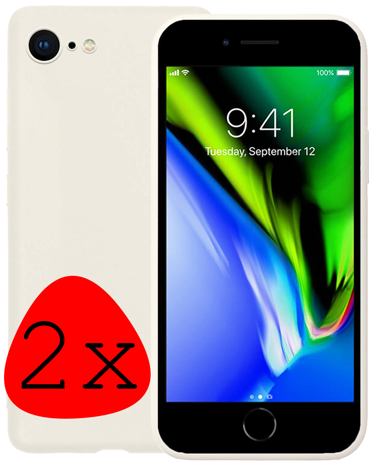 BASEY. Hoes Geschikt voor iPhone 7 Hoesje Siliconen Back Cover Case - Hoesje Geschikt voor iPhone 7 Hoes Cover Hoesje - Wit - 2 Stuks