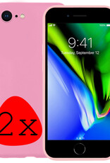 BASEY. Hoes Geschikt voor iPhone 7 Hoesje Siliconen Back Cover Case - Hoesje Geschikt voor iPhone 7 Hoes Cover Hoesje - Lichtroze - 2 Stuks