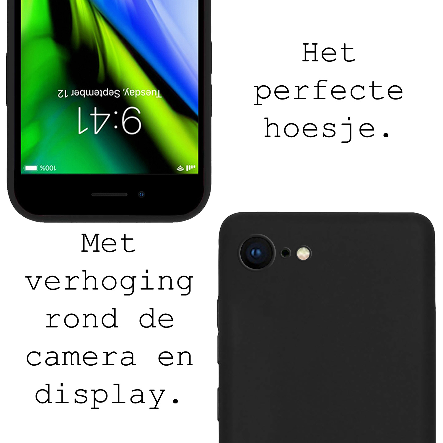 BASEY. Hoes Geschikt voor iPhone 7 Hoesje Siliconen Back Cover Case - Hoesje Geschikt voor iPhone 7 Hoes Cover Hoesje - Zwart