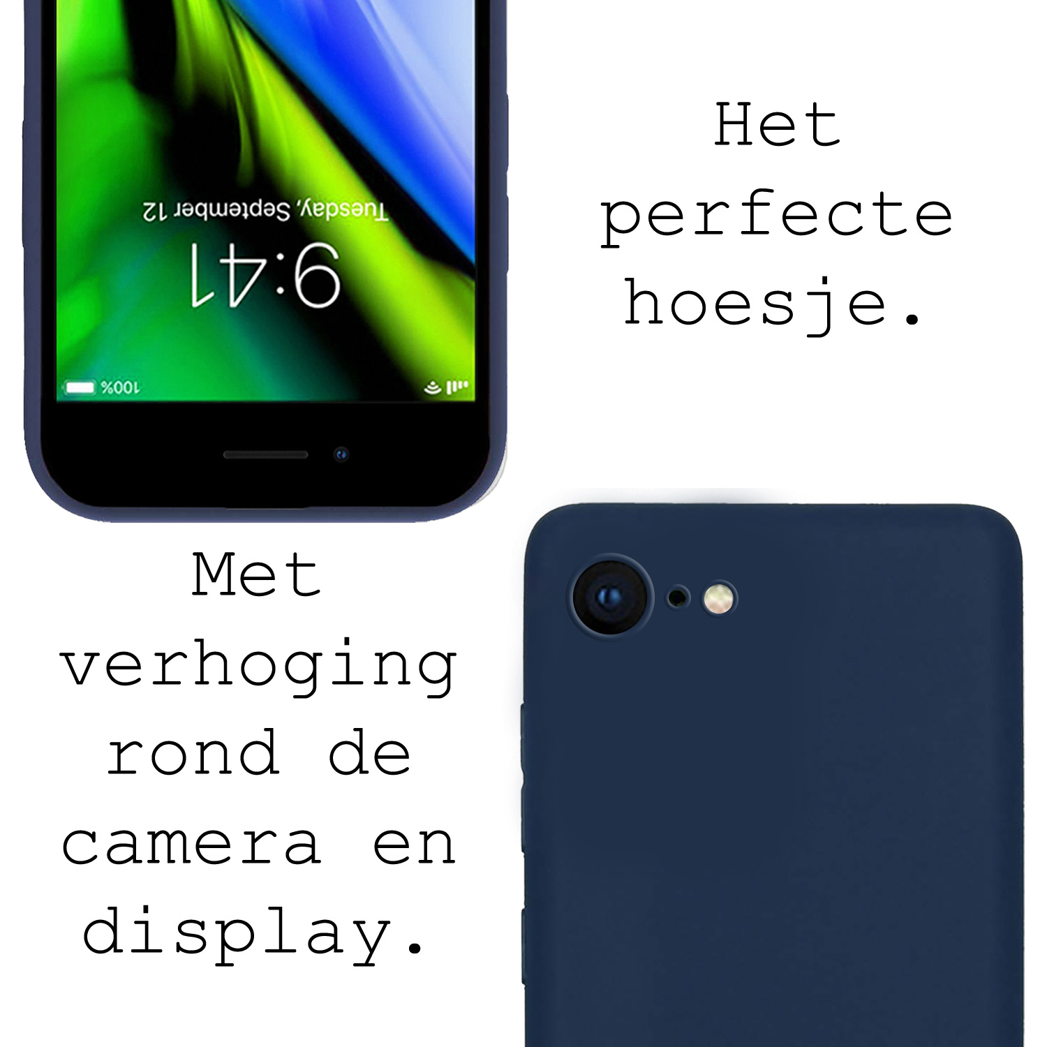 BASEY. Hoes Geschikt voor iPhone 7 Hoesje Siliconen Back Cover Case - Hoesje Geschikt voor iPhone 7 Hoes Cover Hoesje - Donkerblauw