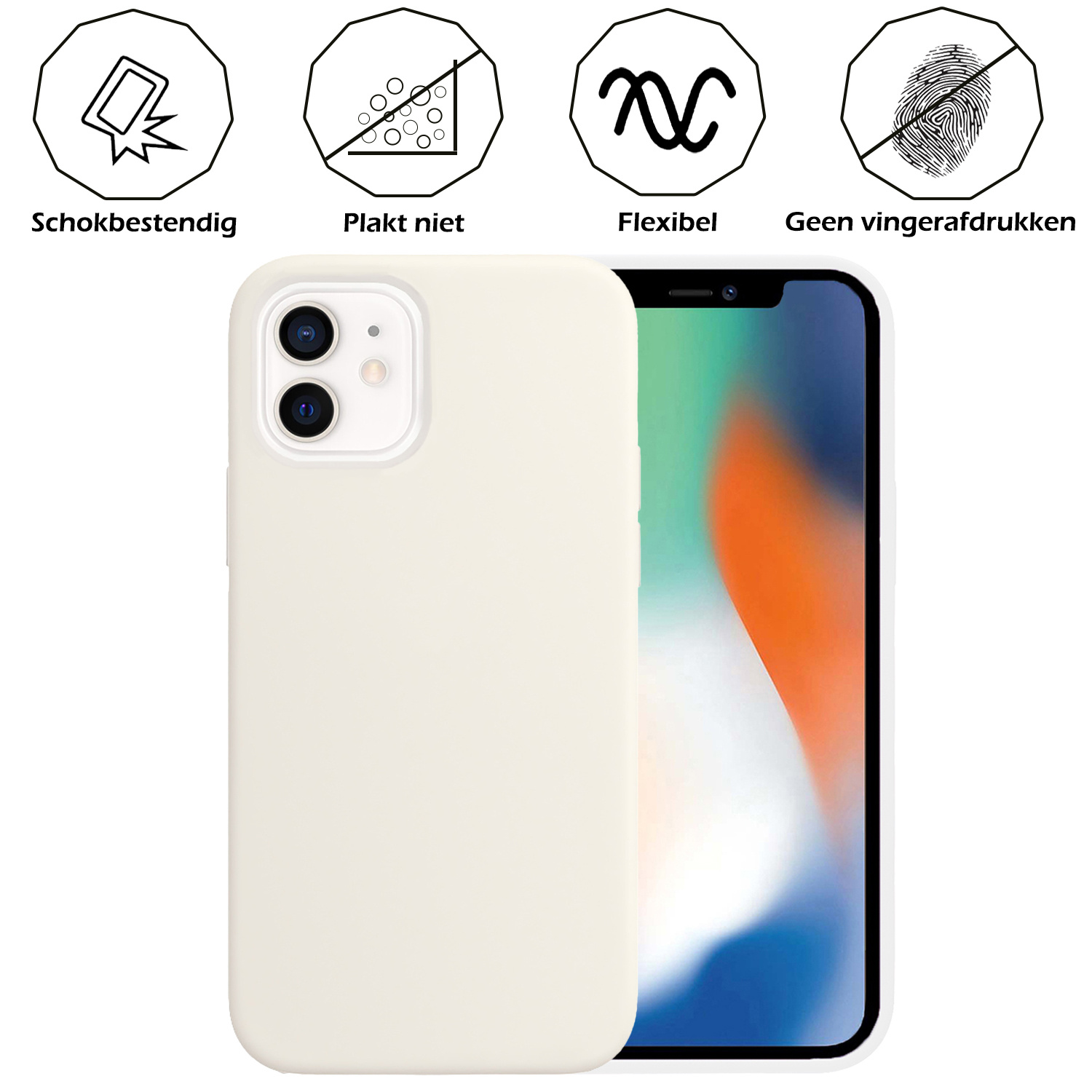 Nomfy Hoesje Geschikt voor iPhone 12 Hoesje Siliconen Cover Case - Hoes Geschikt voor iPhone 12 Hoes Back Case - Wit