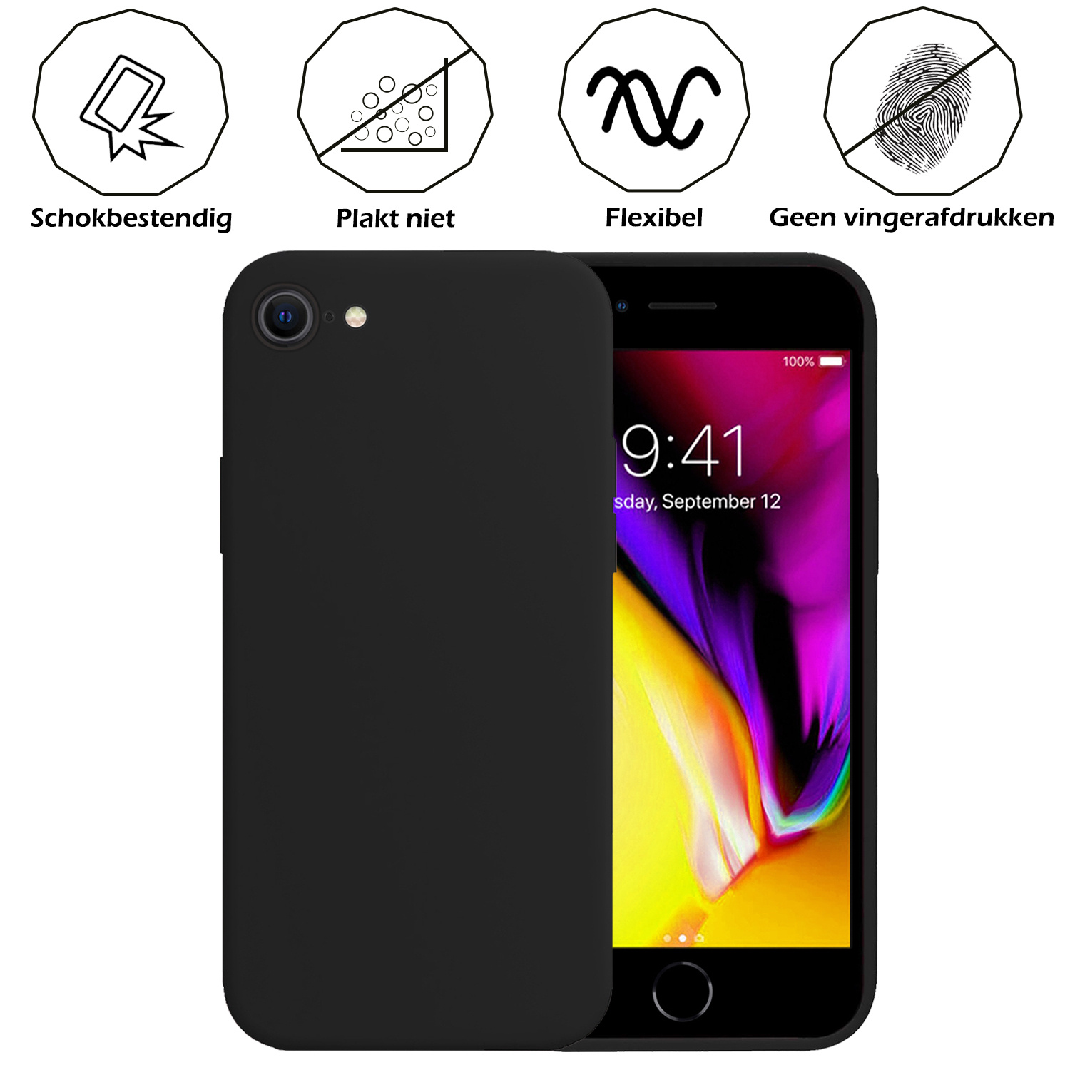 Nomfy Hoesje Geschikt voor iPhone SE 2020 Hoesje Siliconen Cover Case - Hoes Geschikt voor iPhone SE (2020) Hoes Back Case - 2-PACK - Zwart