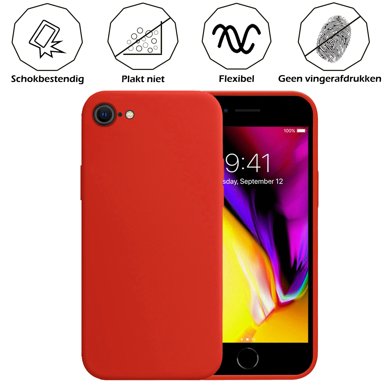Nomfy Hoesje Geschikt voor iPhone SE 2020 Hoesje Siliconen Cover Case - Hoes Geschikt voor iPhone SE (2020) Hoes Back Case - 2-PACK - Rood