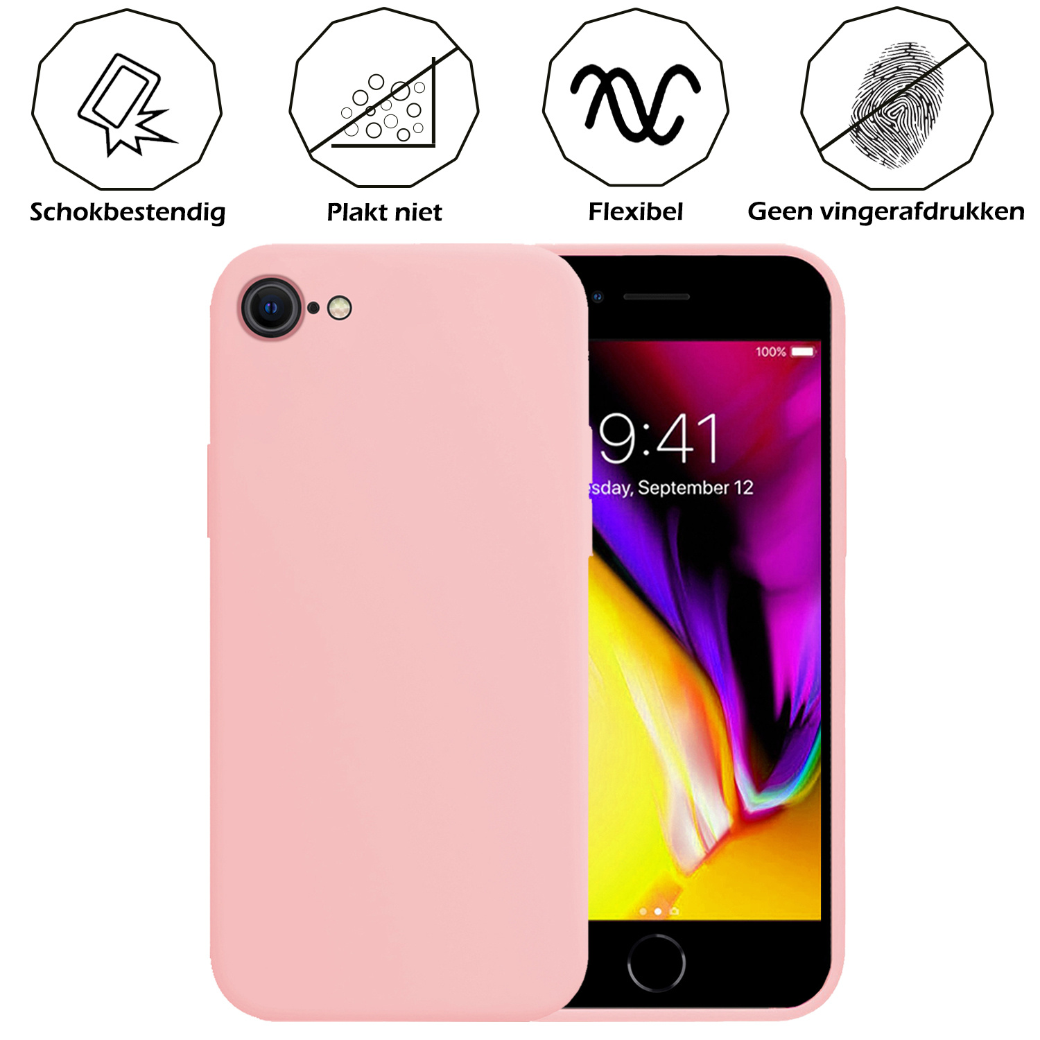 Nomfy Hoesje Geschikt voor iPhone SE 2020 Hoesje Siliconen Cover Case - Hoes Geschikt voor iPhone SE (2020) Hoes Back Case - 2-PACK - Lichtroze