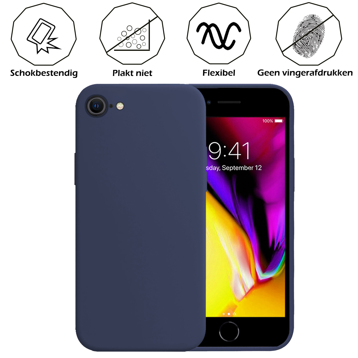 Nomfy Hoesje Geschikt voor iPhone SE 2020 Hoesje Siliconen Cover Case - Hoes Geschikt voor iPhone SE (2020) Hoes Back Case - 2-PACK - Donkerblauw