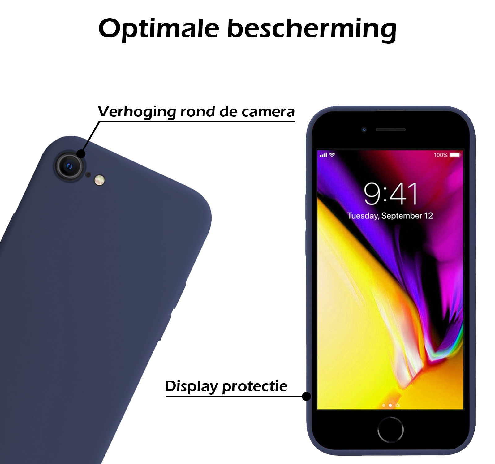 Nomfy Hoesje Geschikt voor iPhone SE 2020 Hoesje Siliconen Cover Case - Hoes Geschikt voor iPhone SE (2020) Hoes Back Case - 2-PACK - Donkerblauw