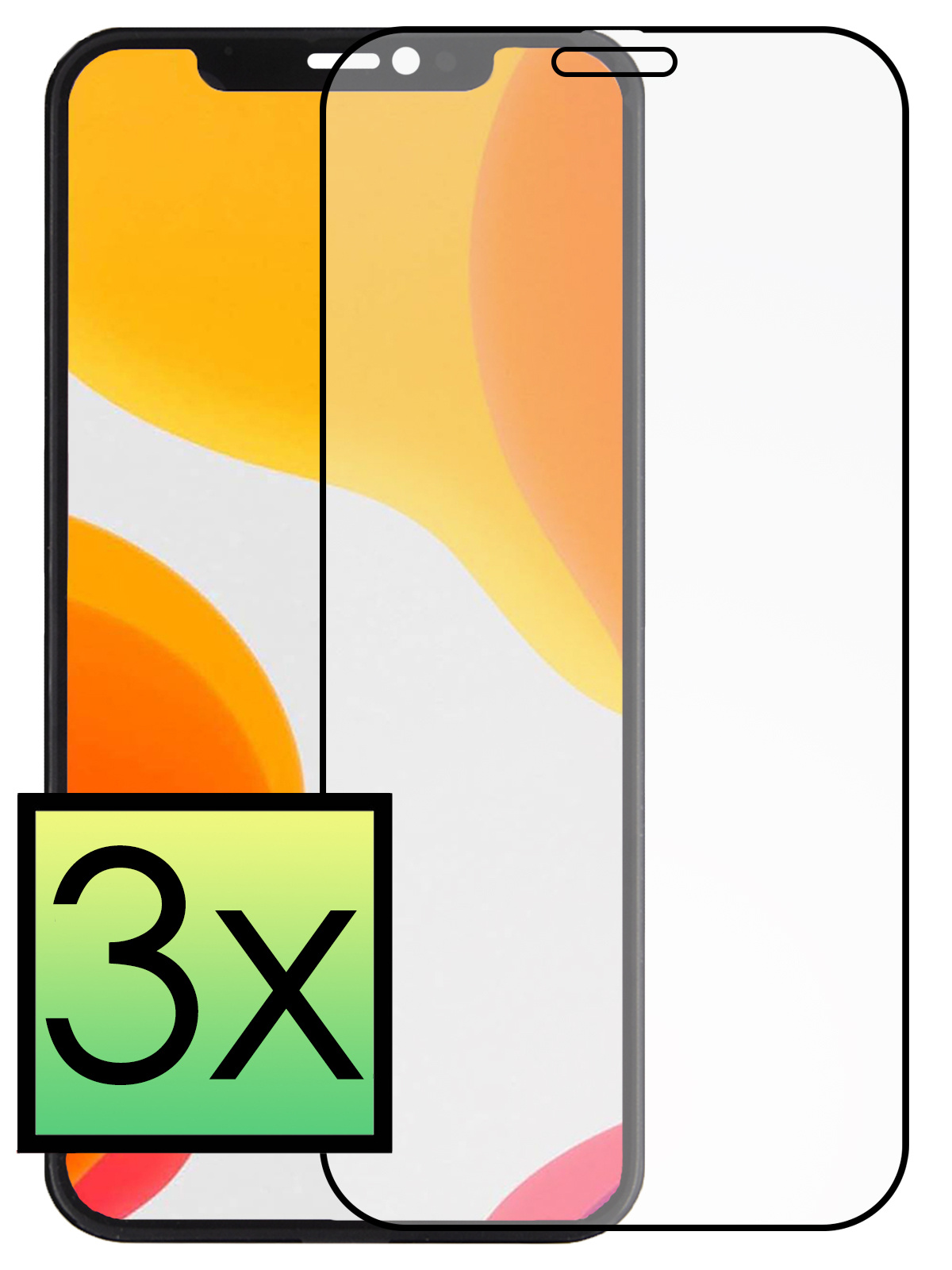 NoXx Screenprotector Geschikt voor iPhone 12 Mini Screenprotector Tempered Glass Gehard Glas Full Cover - 3x