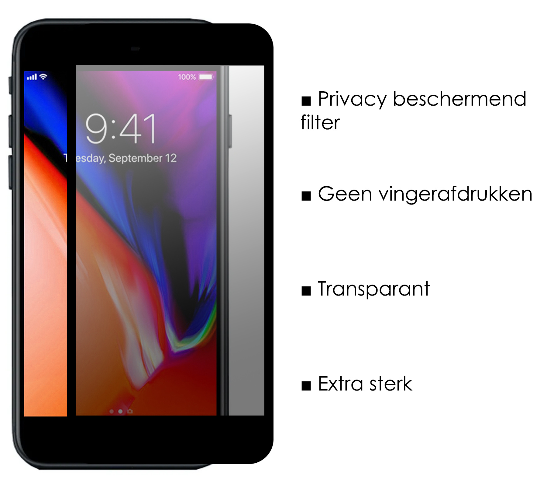 NoXx Screenprotector Geschikt voor iPhone 8 Screenprotector Privacy Tempered Glass Gehard Glas Display Cover