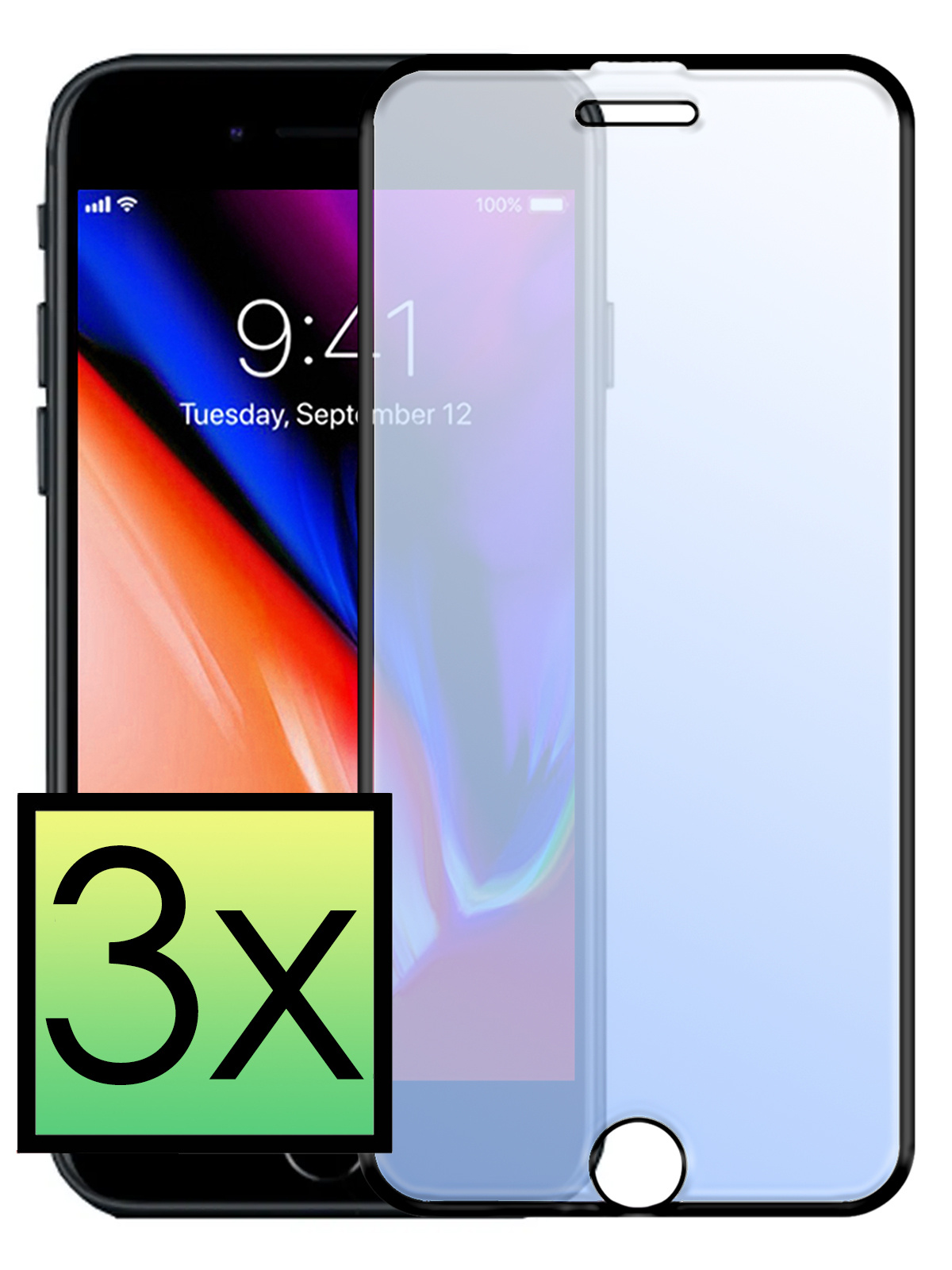 NoXx Screenprotector Geschikt voor iPhone 8 Plus Screenprotector Tempered Glass Gehard Glas Full Cover - 3x