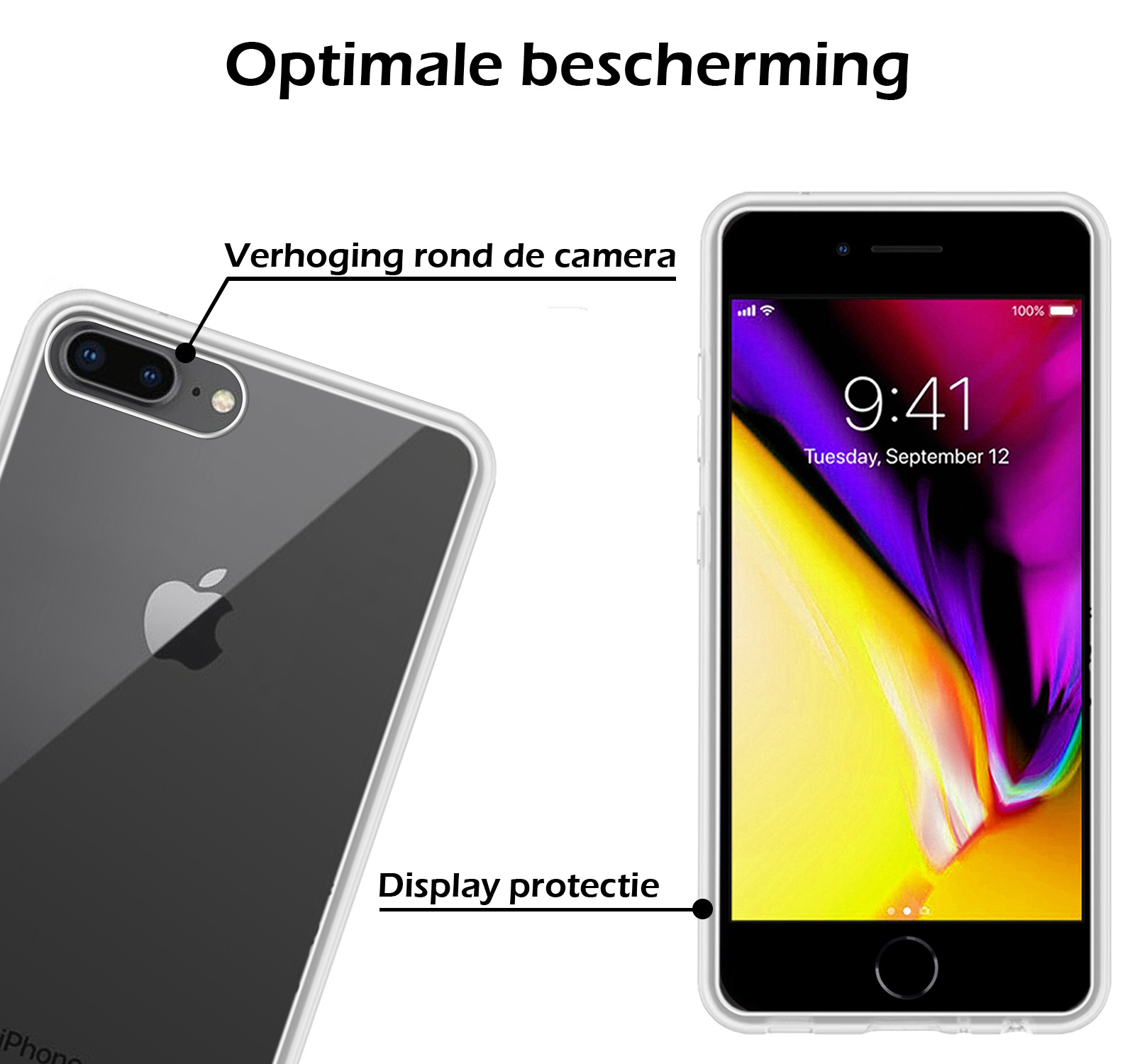 BASEY. Hoes Geschikt voor iPhone 8 Plus Hoesje Siliconen Back Cover Case - Hoesje Geschikt voor iPhone 8 Plus Hoes Cover Hoesje - Transparant - 2 Stuks