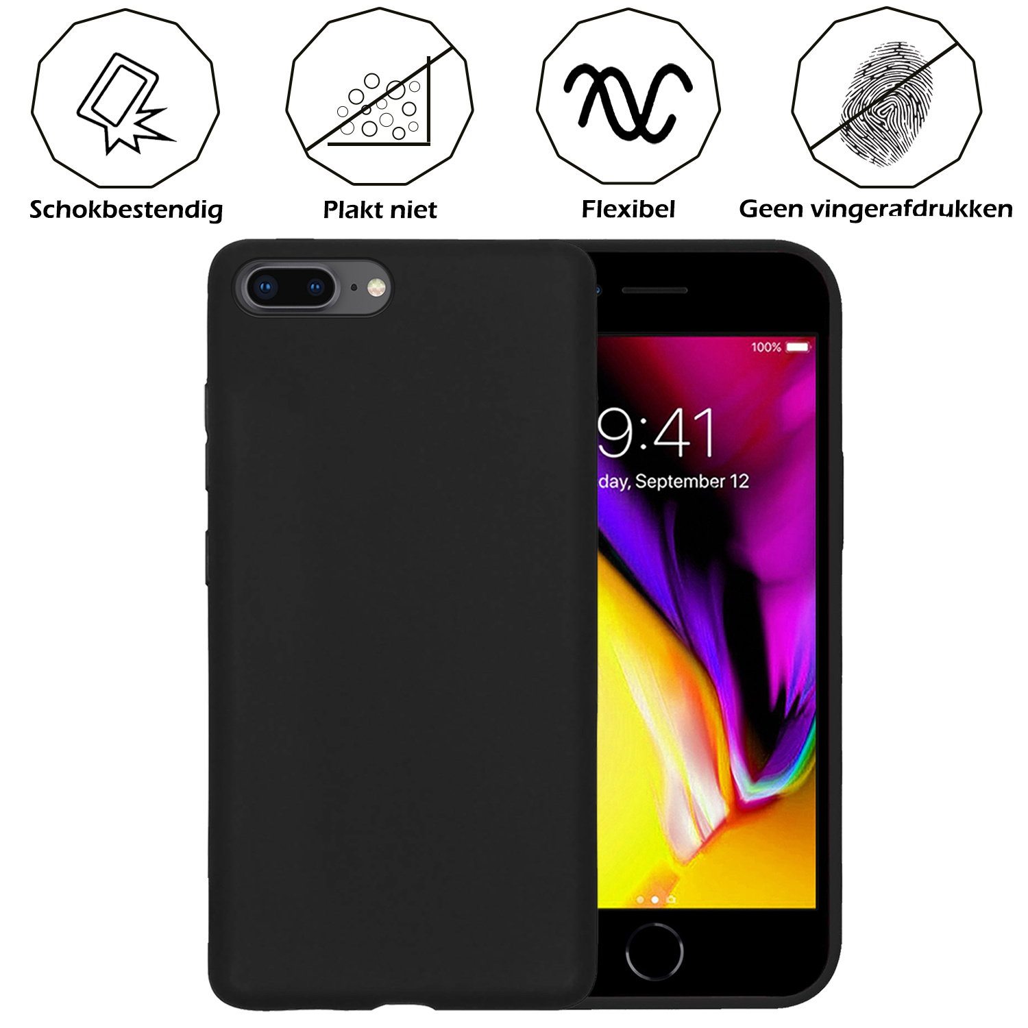 BASEY. Hoes Geschikt voor iPhone 8 Plus Hoesje Siliconen Back Cover Case - Hoesje Geschikt voor iPhone 8 Plus Hoes Cover Hoesje - Zwart