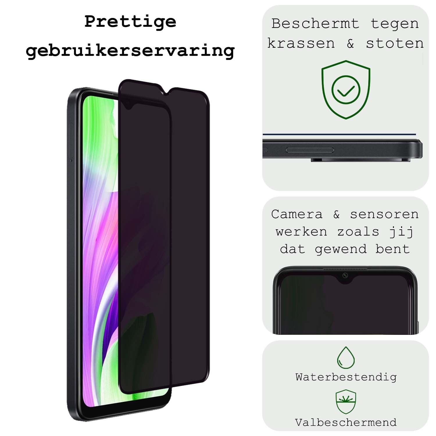 BASEY. Screenprotector Geschikt voor OPPO A18 Screenprotector Privacy Beschermglas - Screenprotector Geschikt voor OPPO A18 Screen Protector Full Screen Privacy - 2 Stuks
