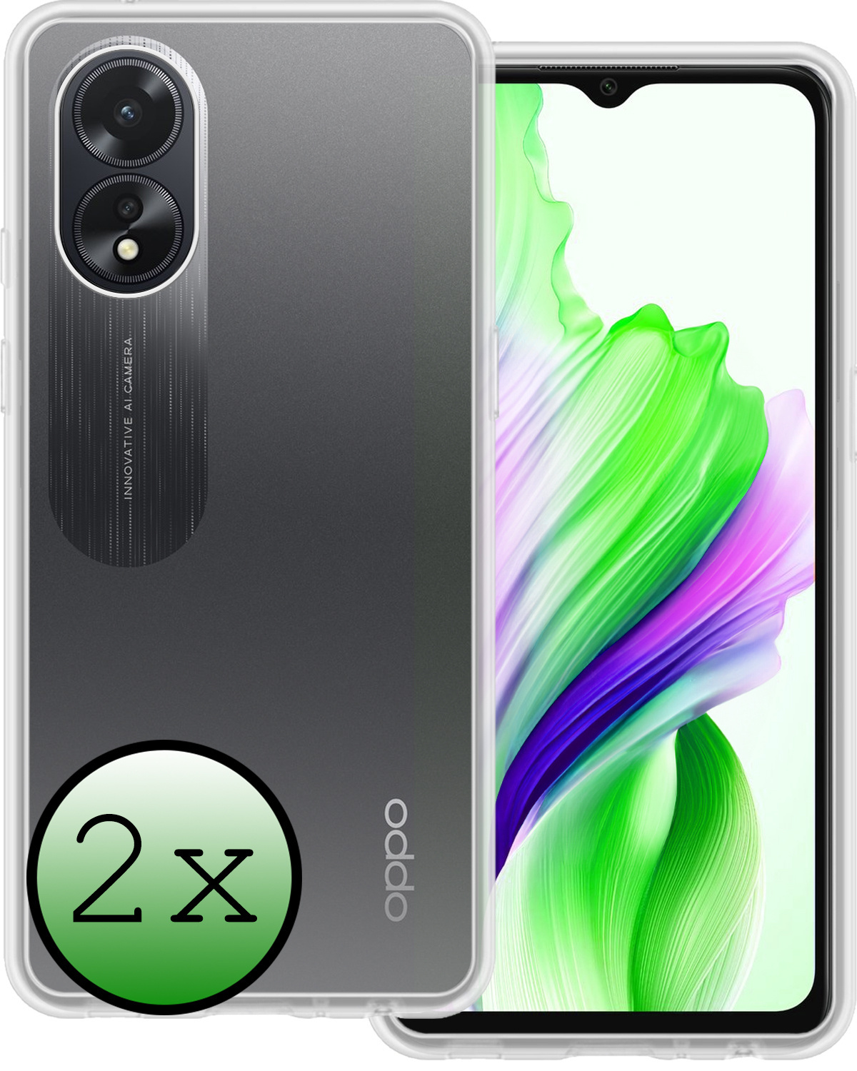 BASEY. Hoes Geschikt voor OPPO A18 Hoesje Siliconen Back Cover Case - Hoesje Geschikt voor OPPO A18 Hoes Cover Hoesje - Transparant - 2 Stuks