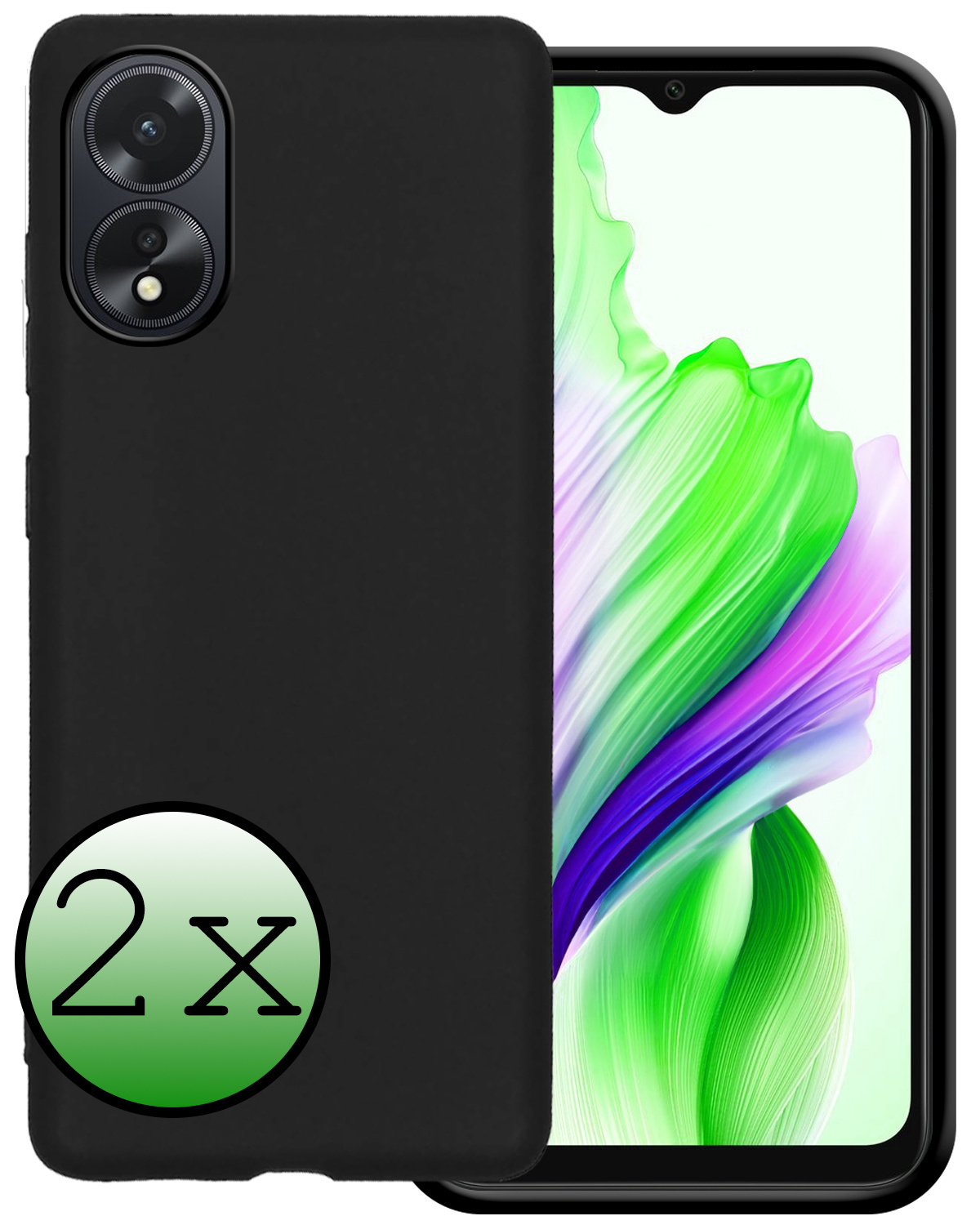 BASEY. Hoes Geschikt voor OPPO A18 Hoesje Siliconen Back Cover Case - Hoesje Geschikt voor OPPO A18 Hoes Cover Hoesje - Zwart - 2 Stuks