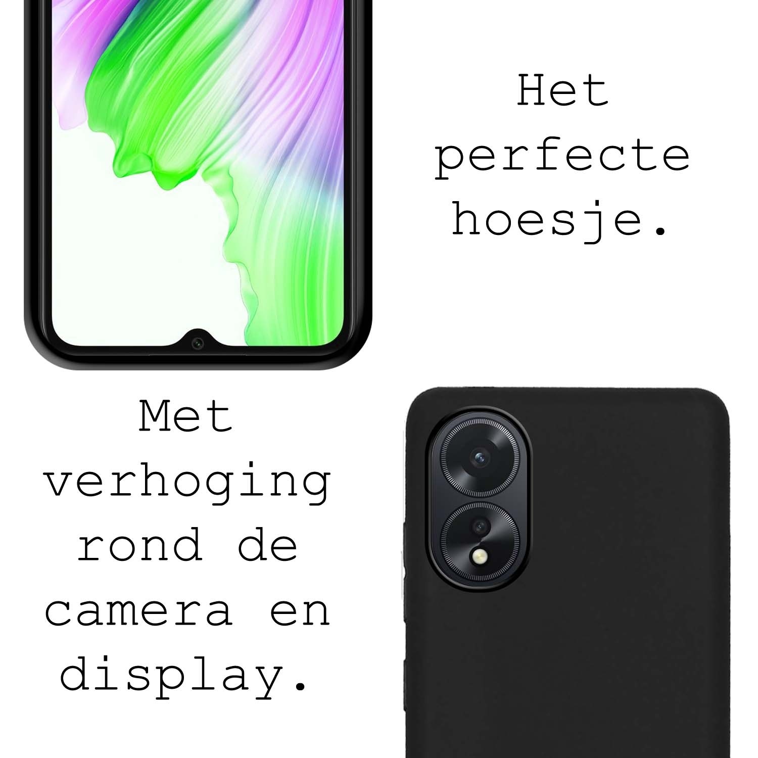 BASEY. Hoes Geschikt voor OPPO A18 Hoesje Siliconen Back Cover Case - Hoesje Geschikt voor OPPO A18 Hoes Cover Hoesje - Zwart - 2 Stuks