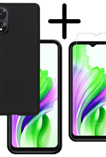 BASEY. Hoes Geschikt voor OPPO A18 Hoesje Siliconen Back Cover Case Met Screenprotector - Hoesje Geschikt voor OPPO A18 Hoes Cover Hoesje - Zwart