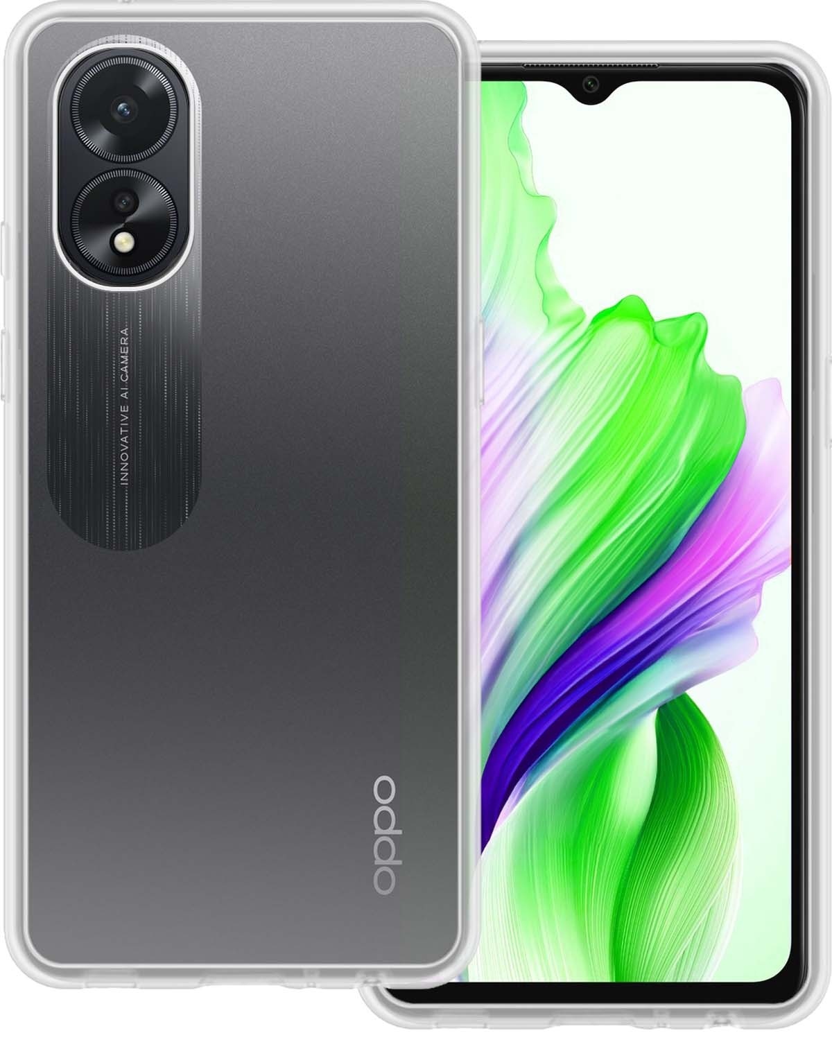 BASEY. Hoes Geschikt voor OPPO A18 Hoesje Siliconen Back Cover Case Met 2x Screenprotector - Hoesje Geschikt voor OPPO A18 Hoes Cover Hoesje - Transparant