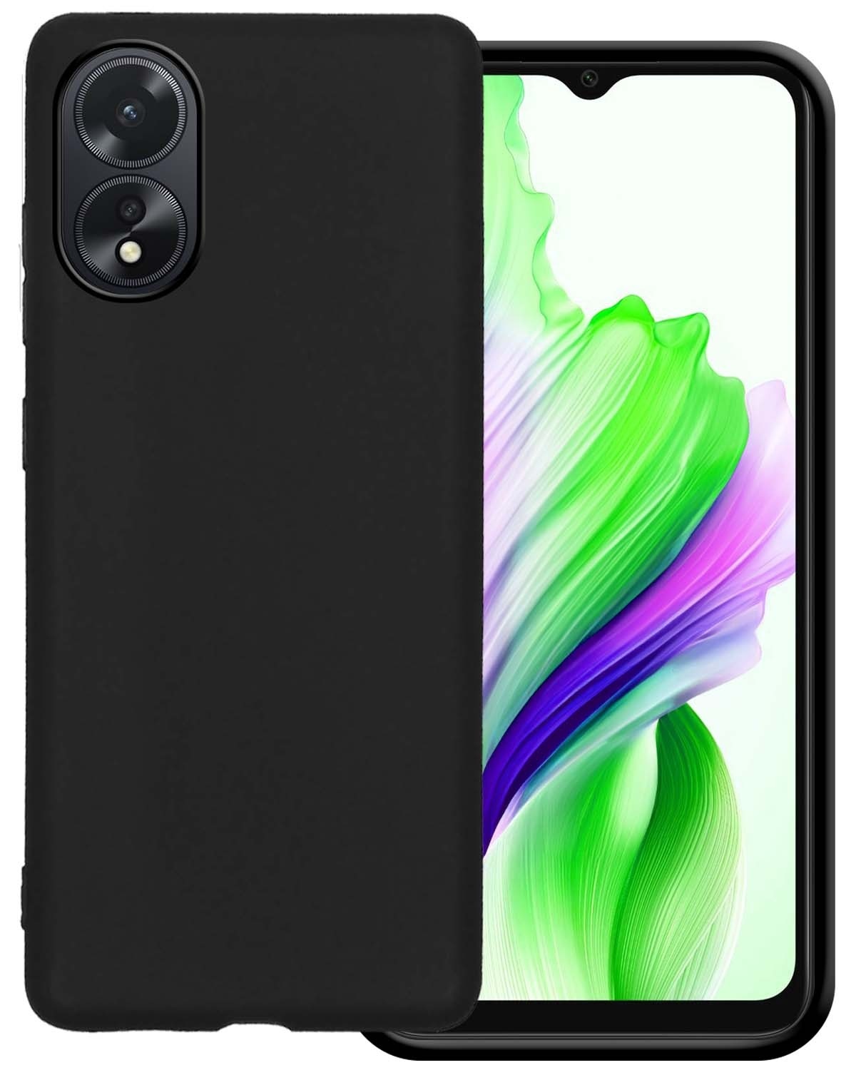 BASEY. Hoes Geschikt voor OPPO A18 Hoesje Siliconen Back Cover Case Met 2x Screenprotector - Hoesje Geschikt voor OPPO A18 Hoes Cover Hoesje - Zwart