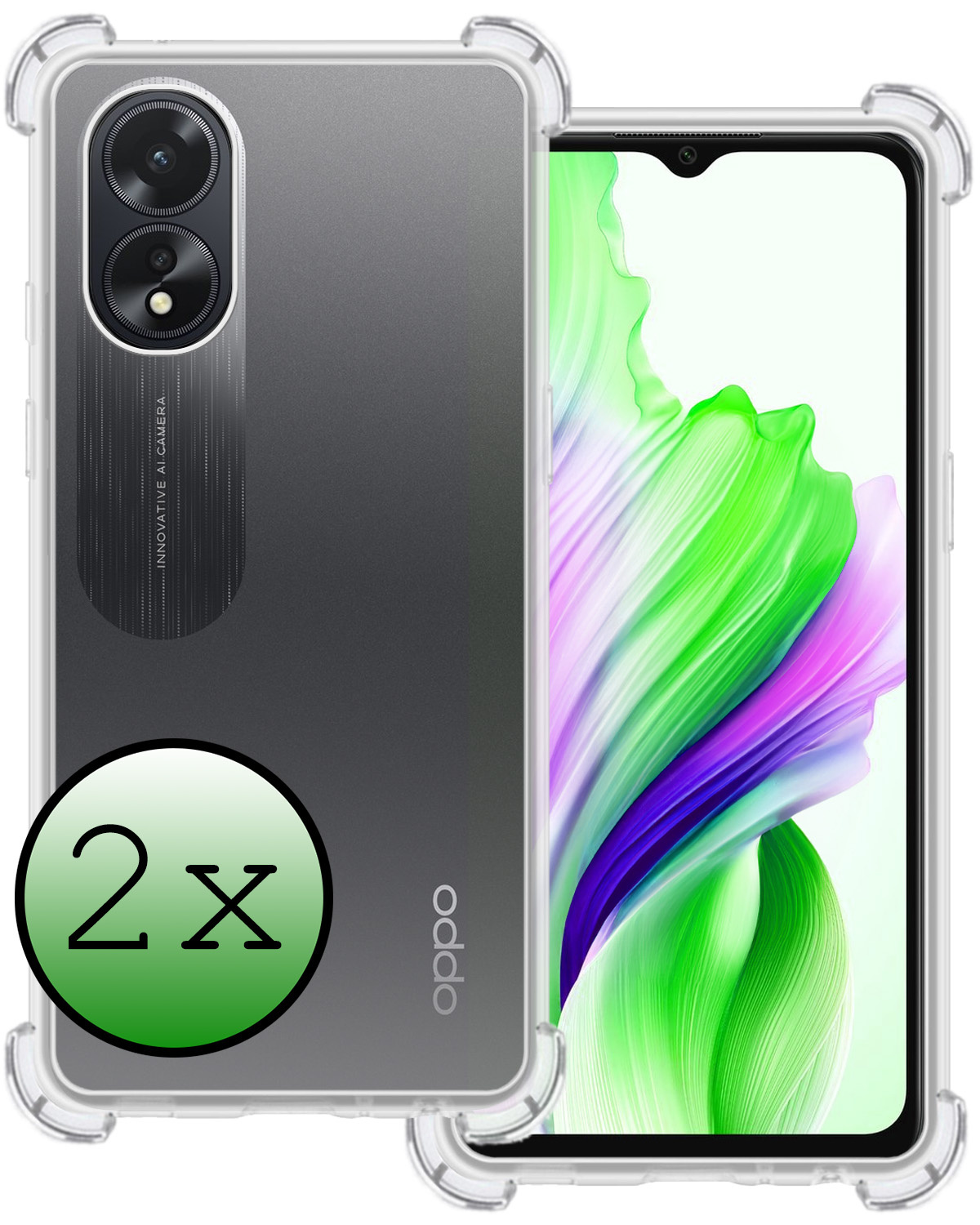 BASEY. Hoes Geschikt voor OPPO A18 Hoesje Shock Proof Case Hoes Siliconen - Hoesje Geschikt voor OPPO A18 Hoes Cover Shockproof - Transparant - 2 Stuks