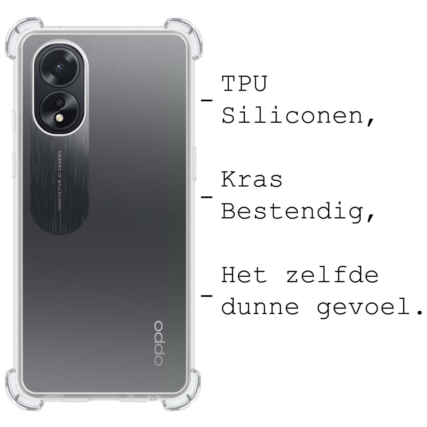 BASEY. Hoes Geschikt voor OPPO A18 Hoesje Shock Proof Case Hoes Siliconen Met 2x Screenprotector - Hoesje Geschikt voor OPPO A18 Hoes Cover Shockproof - Transparant
