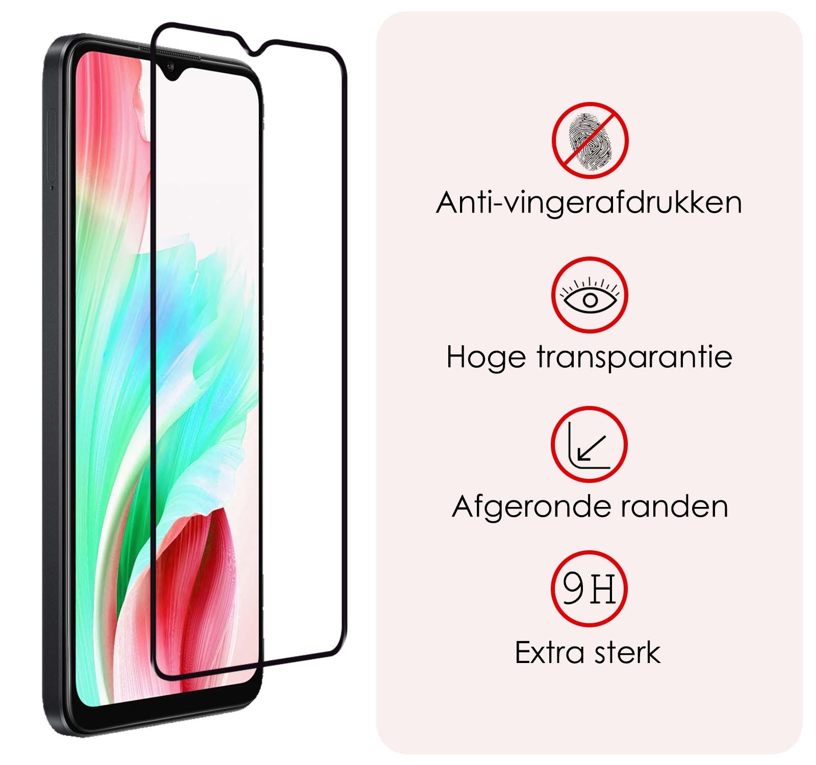 NoXx Screenprotector Geschikt voor OPPO A18 Screenprotector Tempered Glass Gehard Glas Full Cover