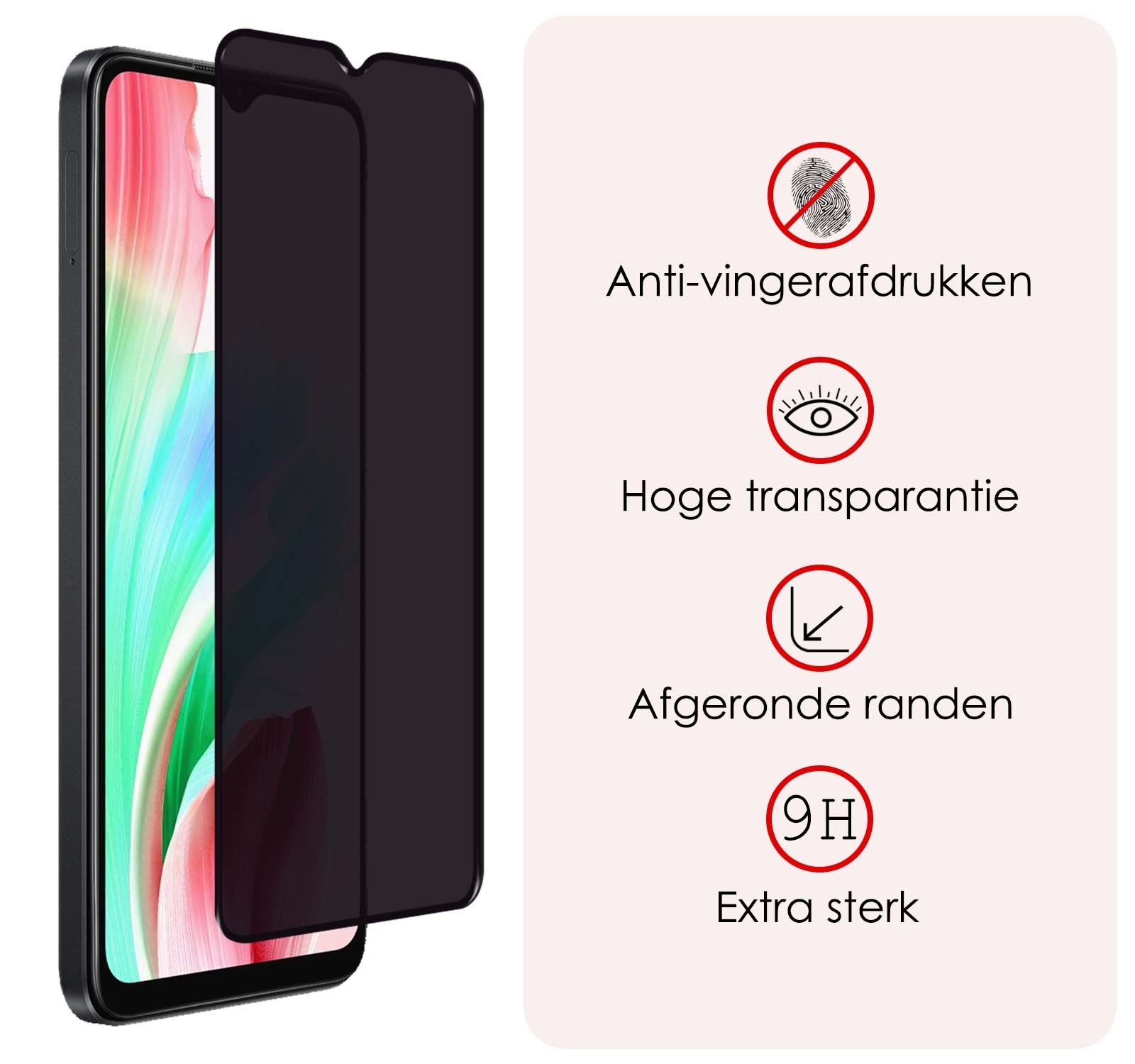 NoXx Screenprotector Geschikt voor OPPO A18 Screenprotector Privacy Tempered Glass Gehard Glas Display Cover - 2x