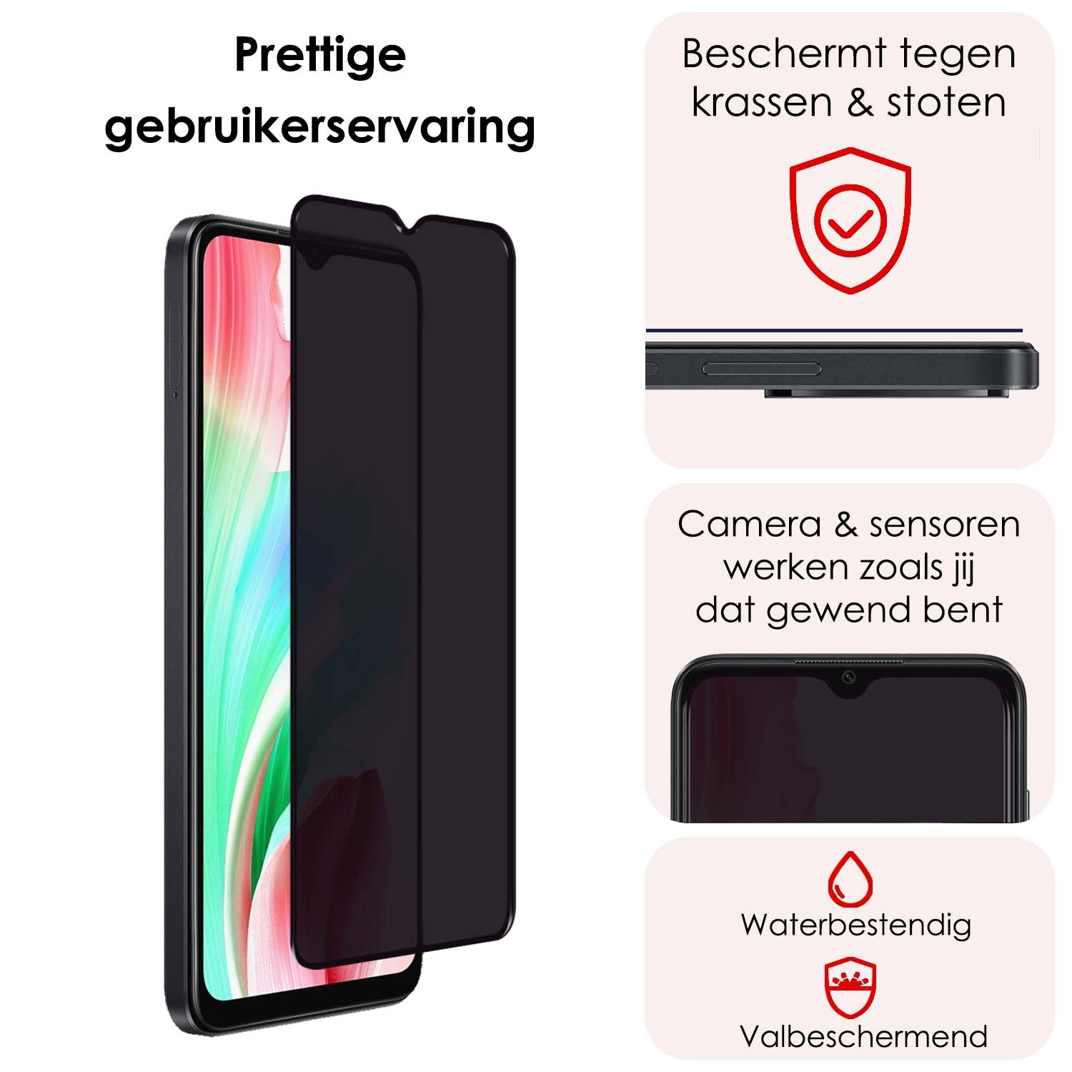 NoXx Screenprotector Geschikt voor OPPO A18 Screenprotector Privacy Tempered Glass Gehard Glas Display Cover - 2x
