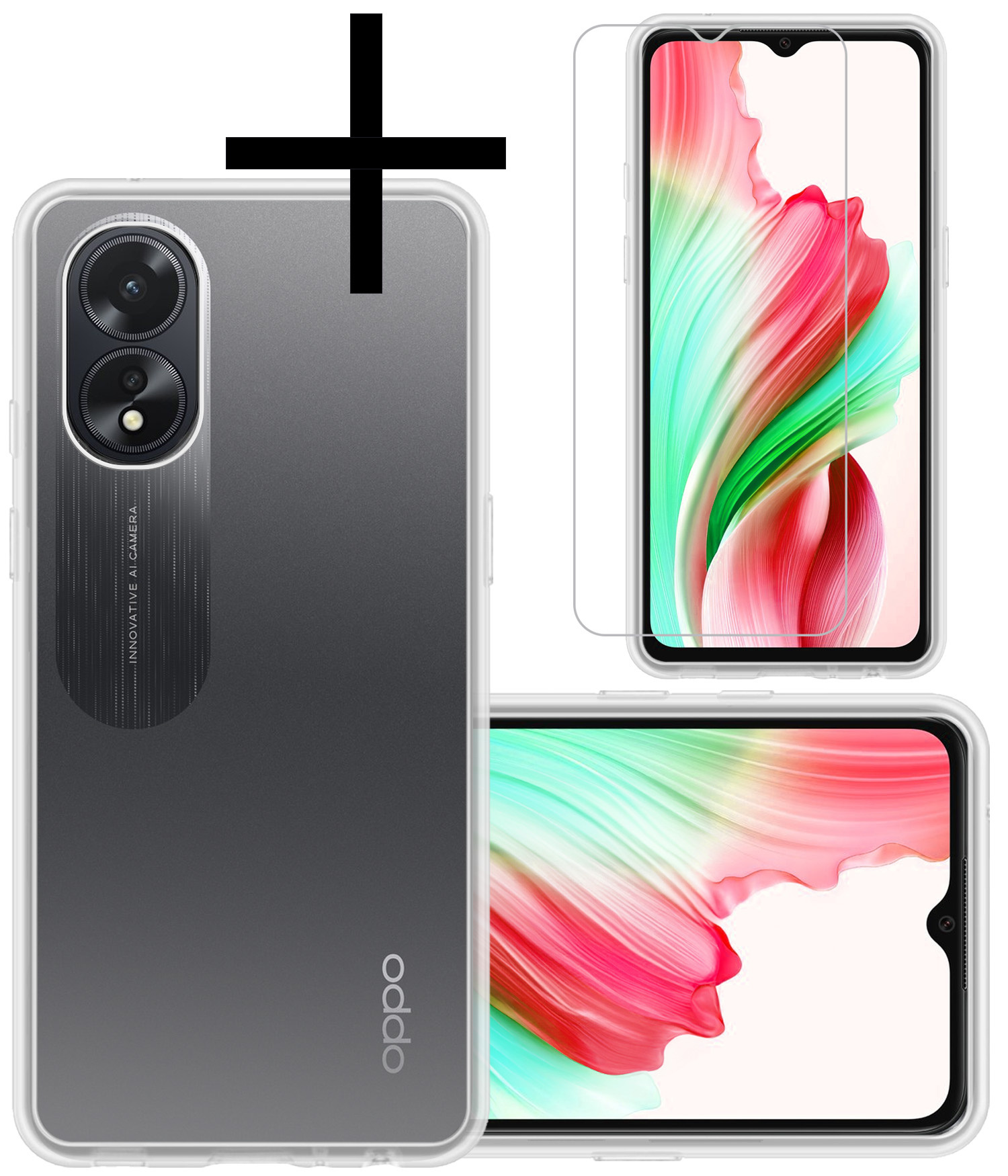 NoXx Hoes Geschikt voor OPPO A18 Hoesje Cover Siliconen Back Case Hoes Met Screenprotector - Transparant