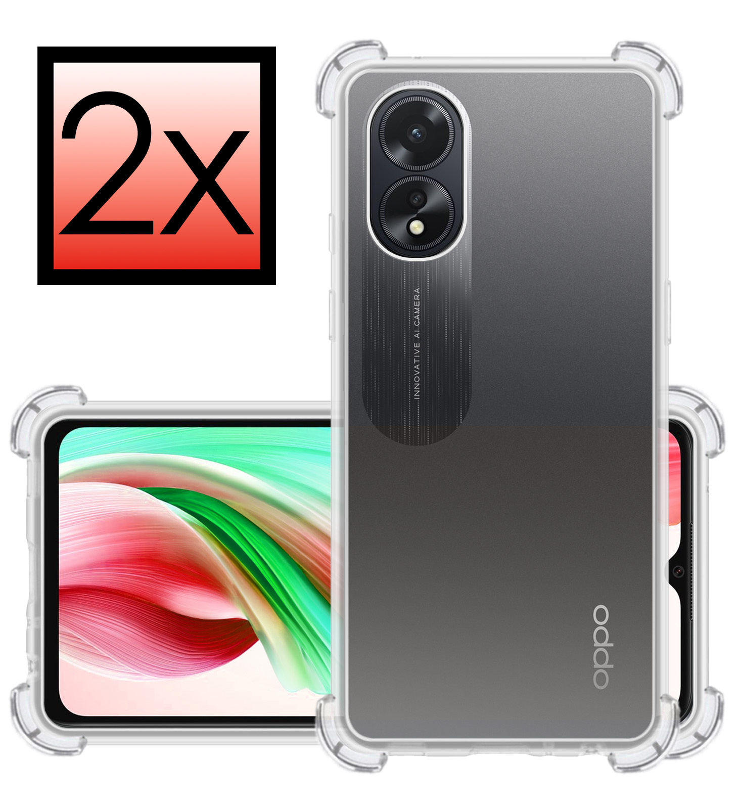 NoXx Hoes Geschikt voor OPPO A18 Hoesje Siliconen Cover Shock Proof Back Case Shockproof Hoes - Transparant - 2x