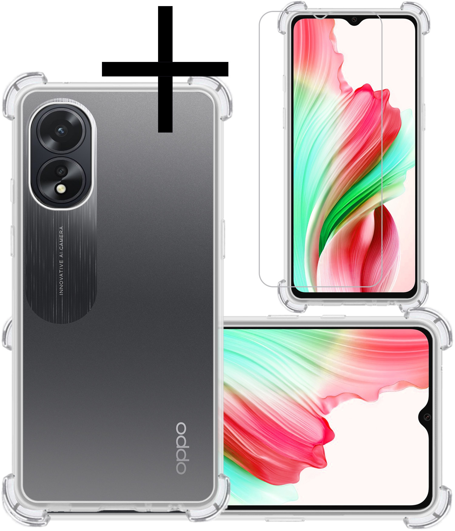 NoXx Hoes Geschikt voor OPPO A18 Hoesje Siliconen Cover Shock Proof Back Case Shockproof Hoes Met Screenprotector - Transparant