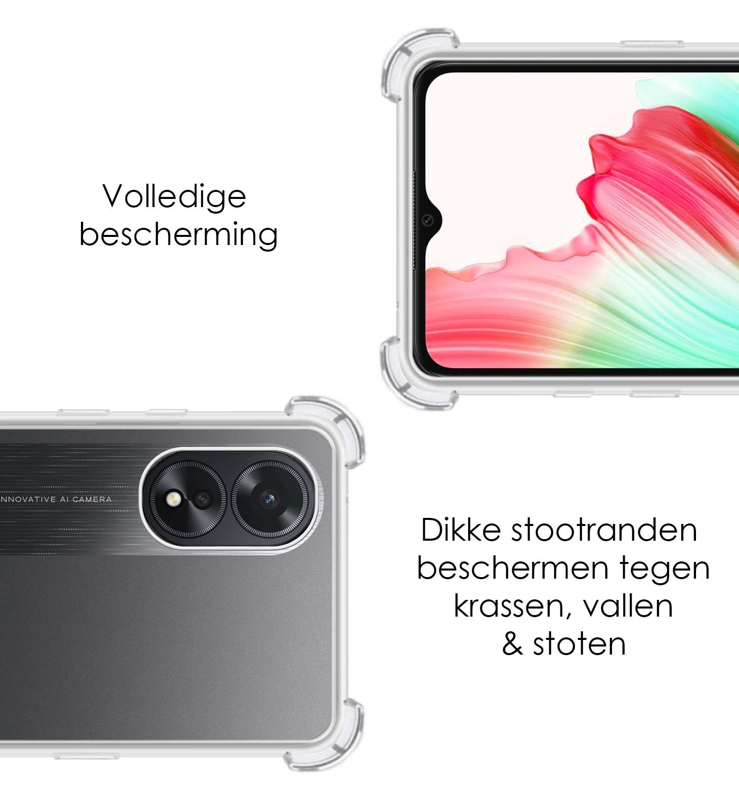 NoXx Hoes Geschikt voor OPPO A18 Hoesje Siliconen Cover Shock Proof Back Case Shockproof Hoes Met Screenprotector - Transparant