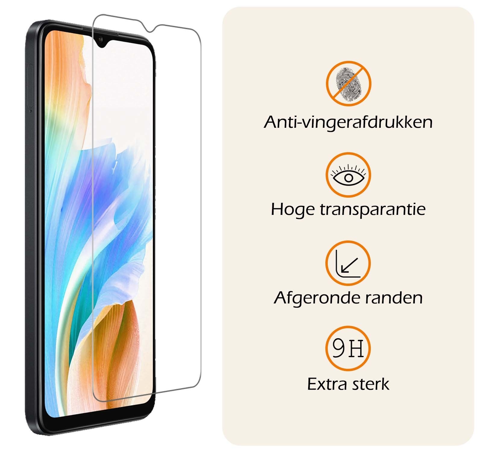 Nomfy Screenprotector Geschikt voor OPPO A18 Screenprotector Bescherm Glas Tempered Glass - Screenprotector Geschikt voor OPPO A18 Screen Protector - 2 PACK