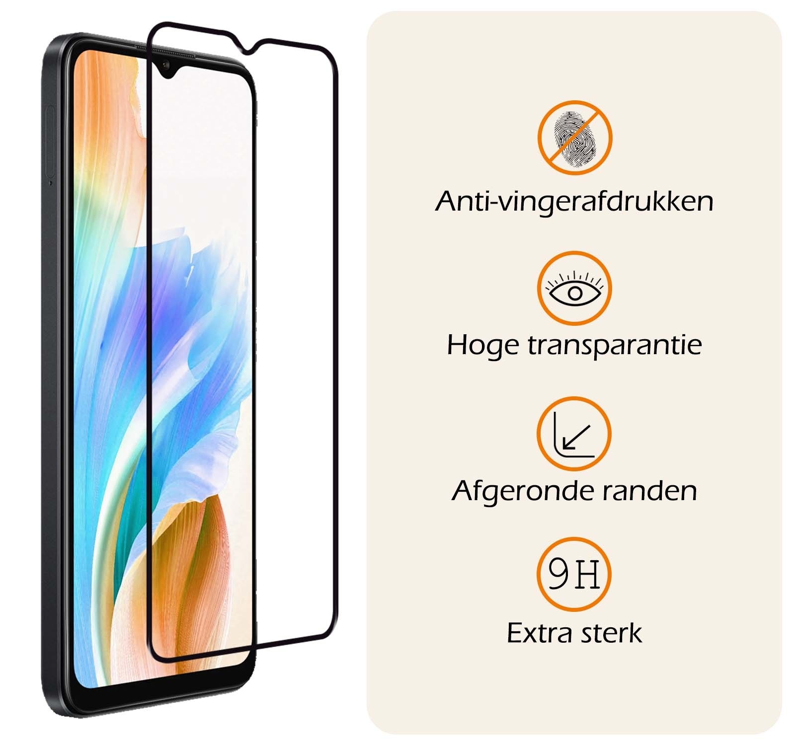 Nomfy Screenprotector Geschikt voor OPPO A18 Screenprotector Bescherm Glas - Screenprotector Geschikt voor OPPO A18 Screen Protector Tempered Glass Full Screen Full Cover - 2 PACK