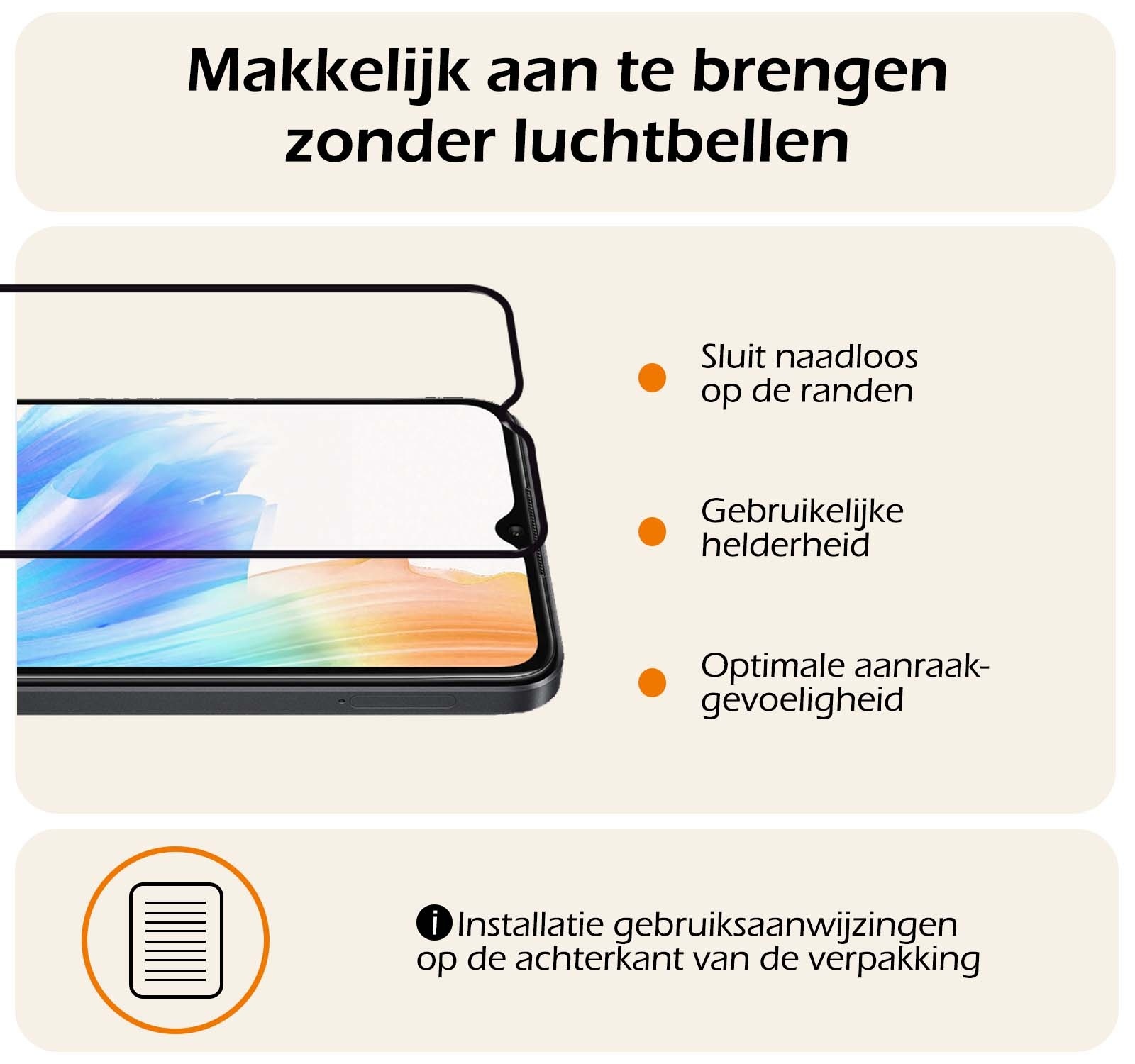 Nomfy Screenprotector Geschikt voor OPPO A18 Screenprotector Bescherm Glas - Screenprotector Geschikt voor OPPO A18 Screen Protector Tempered Glass Full Screen Full Cover - 2 PACK