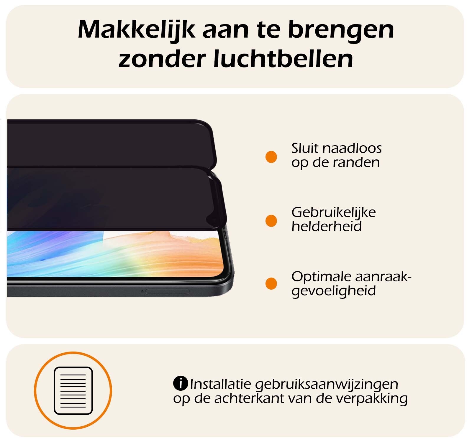 Nomfy Screenprotector Geschikt voor OPPO A18 Screenprotector Privacy Bescherm Glas - Screenprotector Geschikt voor OPPO A18 Privacy Screenprotector Tempered Glass