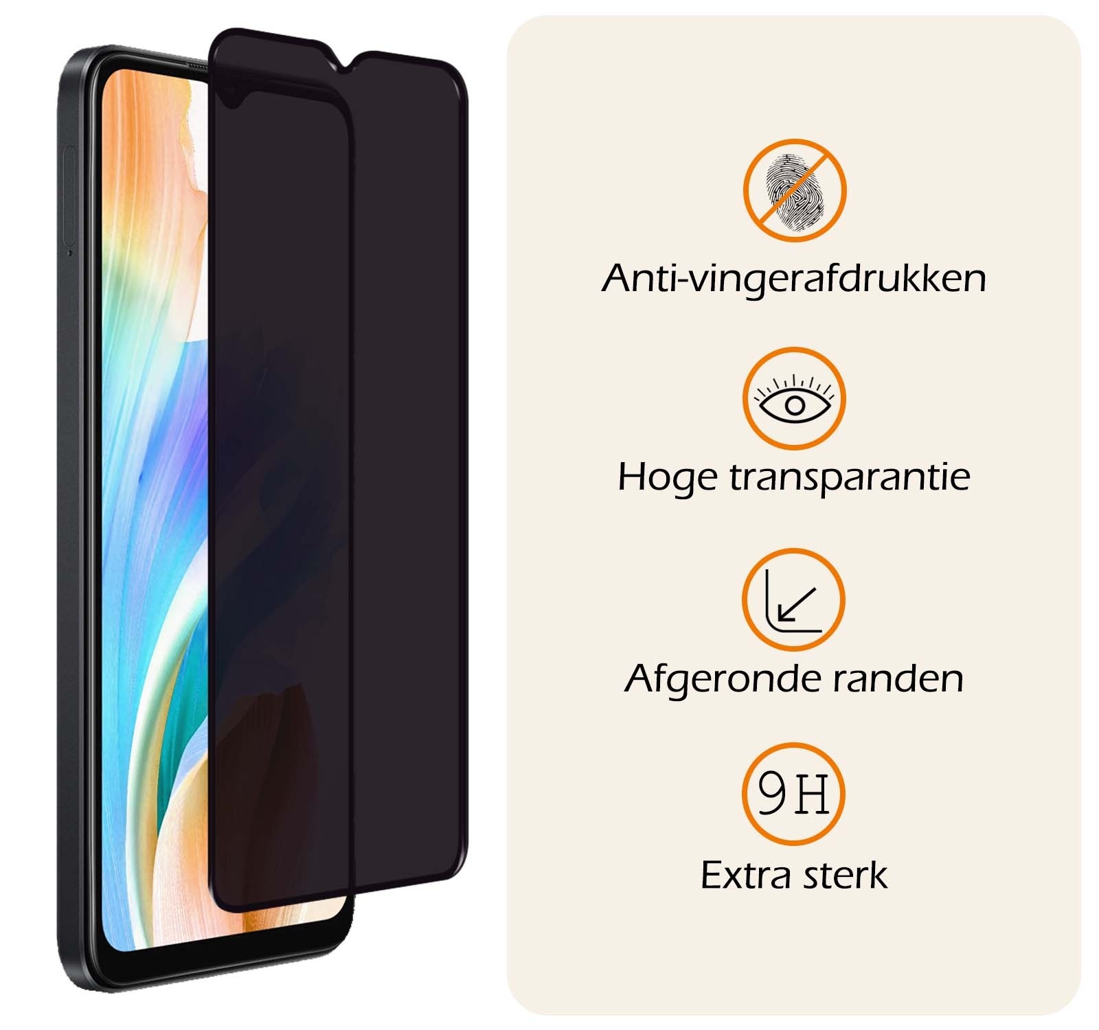 Nomfy Screenprotector Geschikt voor OPPO A18 Screenprotector Privacy Bescherm Glas - Screenprotector Geschikt voor OPPO A18 Privacy Screenprotector Tempered Glass - 3 PACK