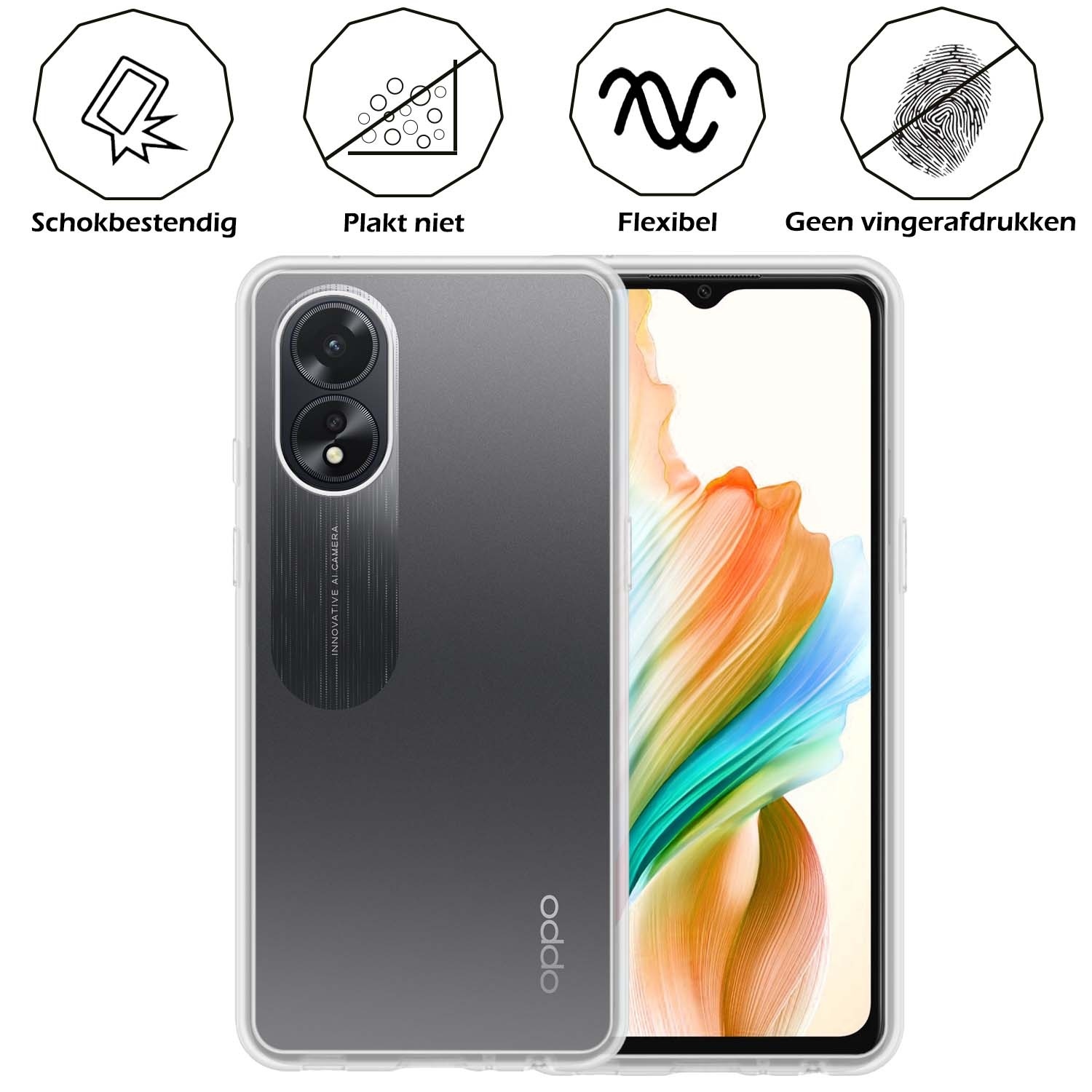 Nomfy Hoesje Geschikt voor OPPO A18 Hoesje Siliconen Cover Case - Hoes Geschikt voor OPPO A18 Hoes Back Case - Transparant