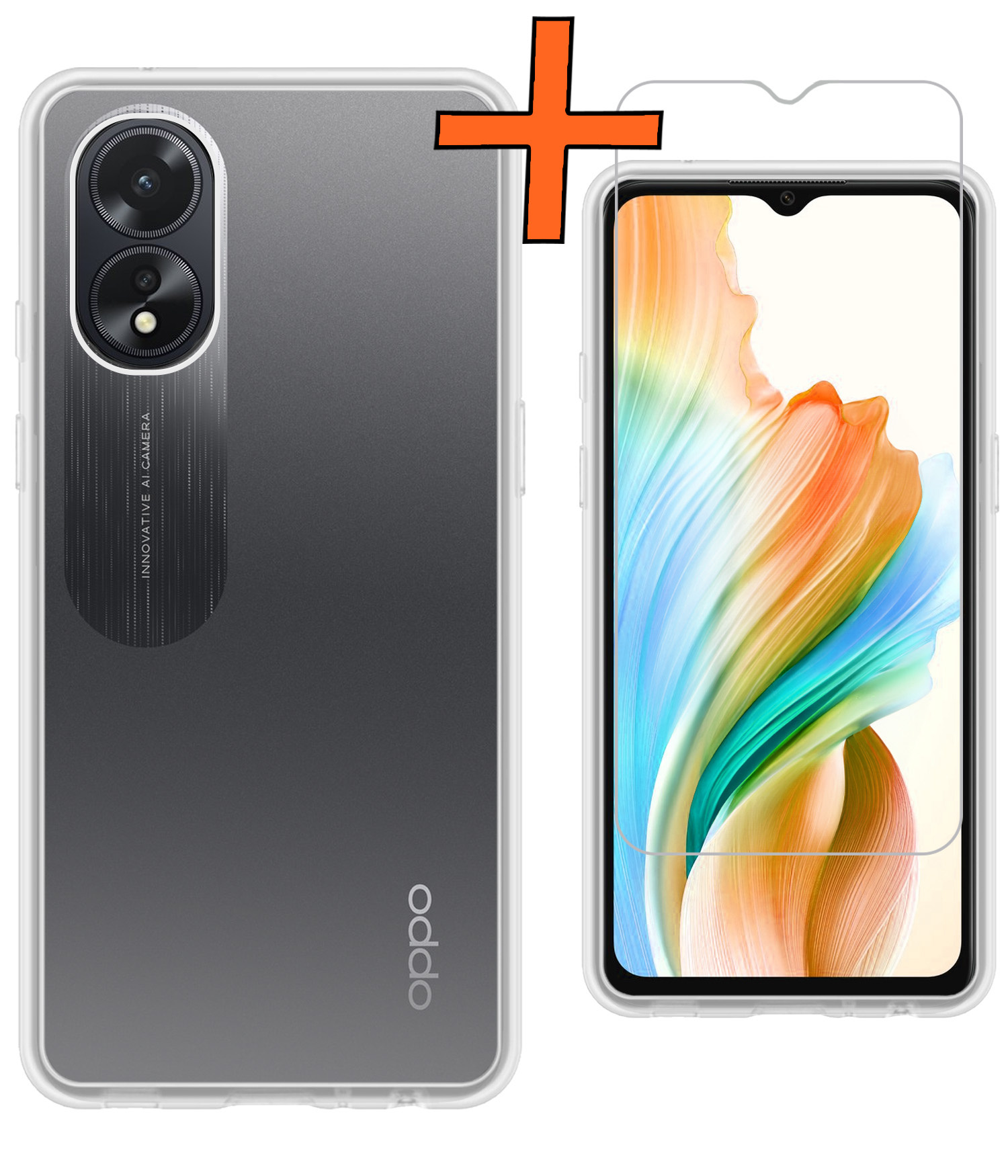 Nomfy Hoesje Geschikt voor OPPO A18 Hoesje Siliconen Cover Case Met Screenprotector - Hoes Geschikt voor OPPO A18 Hoes Back Case - Transparant