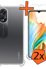 Nomfy Hoesje Geschikt voor OPPO A18 Hoesje Shock Proof Cover Case Shockproof Met 2x Screenprotector - Hoes Geschikt voor OPPO A18 Hoes Siliconen Back Case - Transparant
