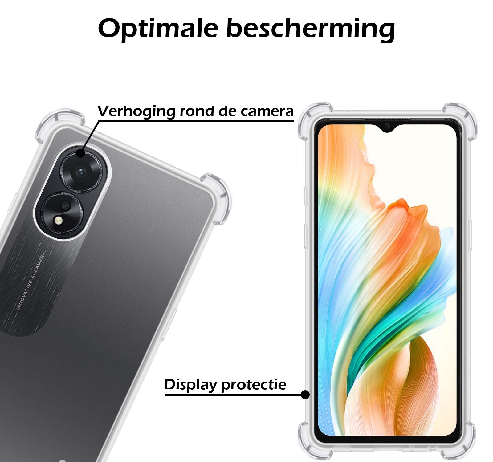 Nomfy Hoesje Geschikt voor OPPO A18 Hoesje Shock Proof Cover Case Shockproof Met 2x Screenprotector - Hoes Geschikt voor OPPO A18 Hoes Siliconen Back Case - Transparant