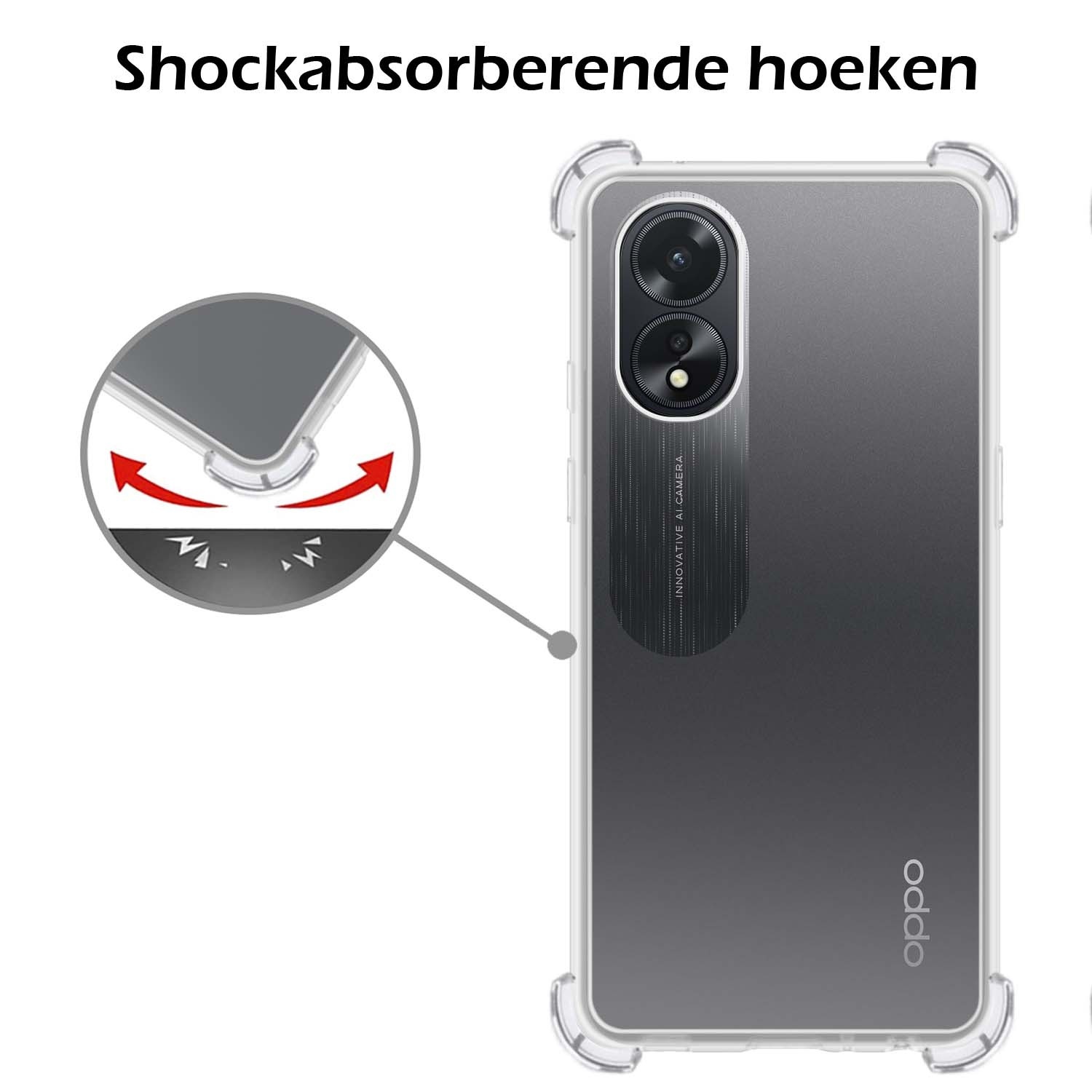 Nomfy Hoesje Geschikt voor OPPO A18 Hoesje Shock Proof Cover Case Shockproof Met 2x Screenprotector - Hoes Geschikt voor OPPO A18 Hoes Siliconen Back Case - Transparant
