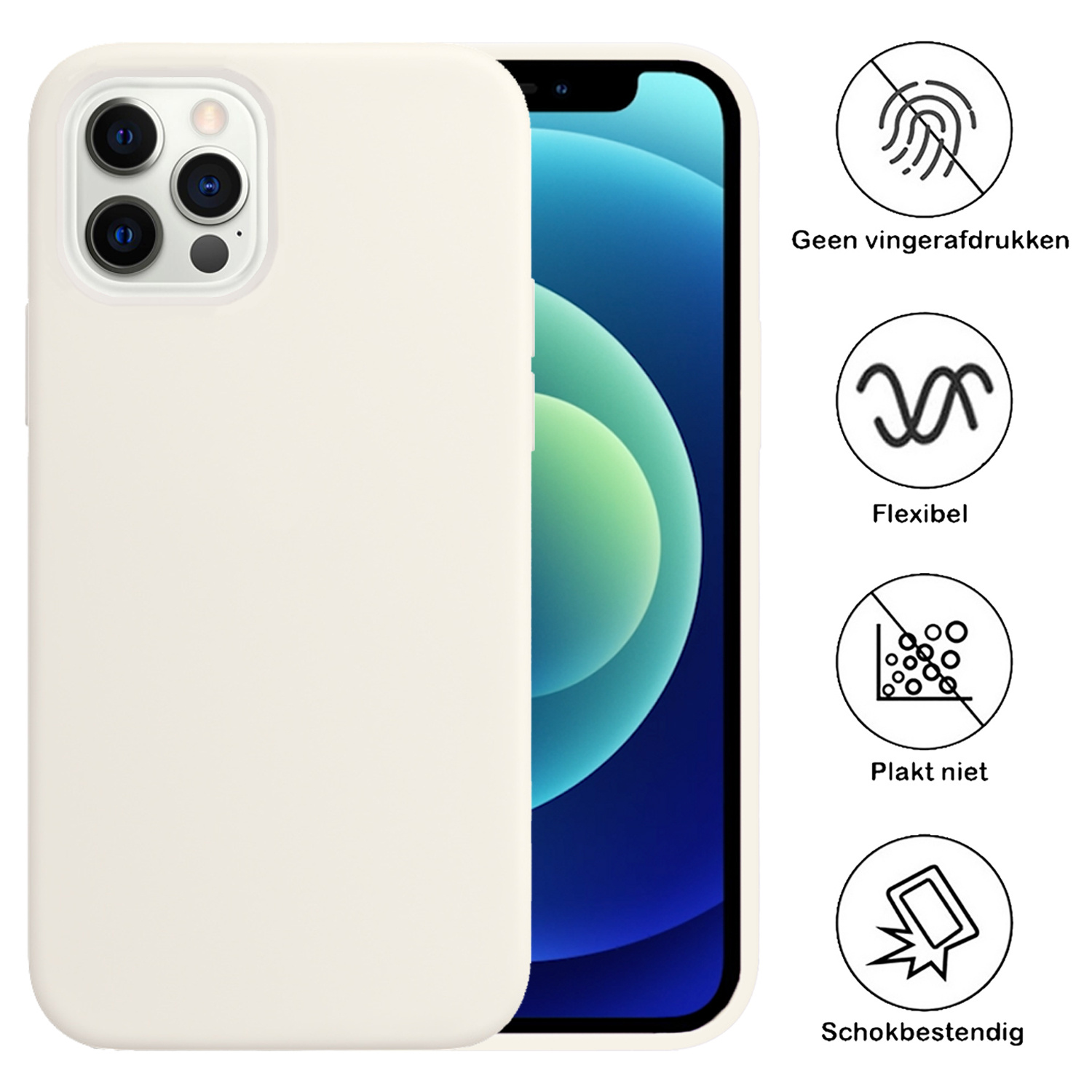 BASEY. Hoes Geschikt voor iPhone 12 Pro Max Hoesje Siliconen Back Cover Case - Hoesje Geschikt voor iPhone 12 Pro Max Hoes Cover Hoesje - Wit