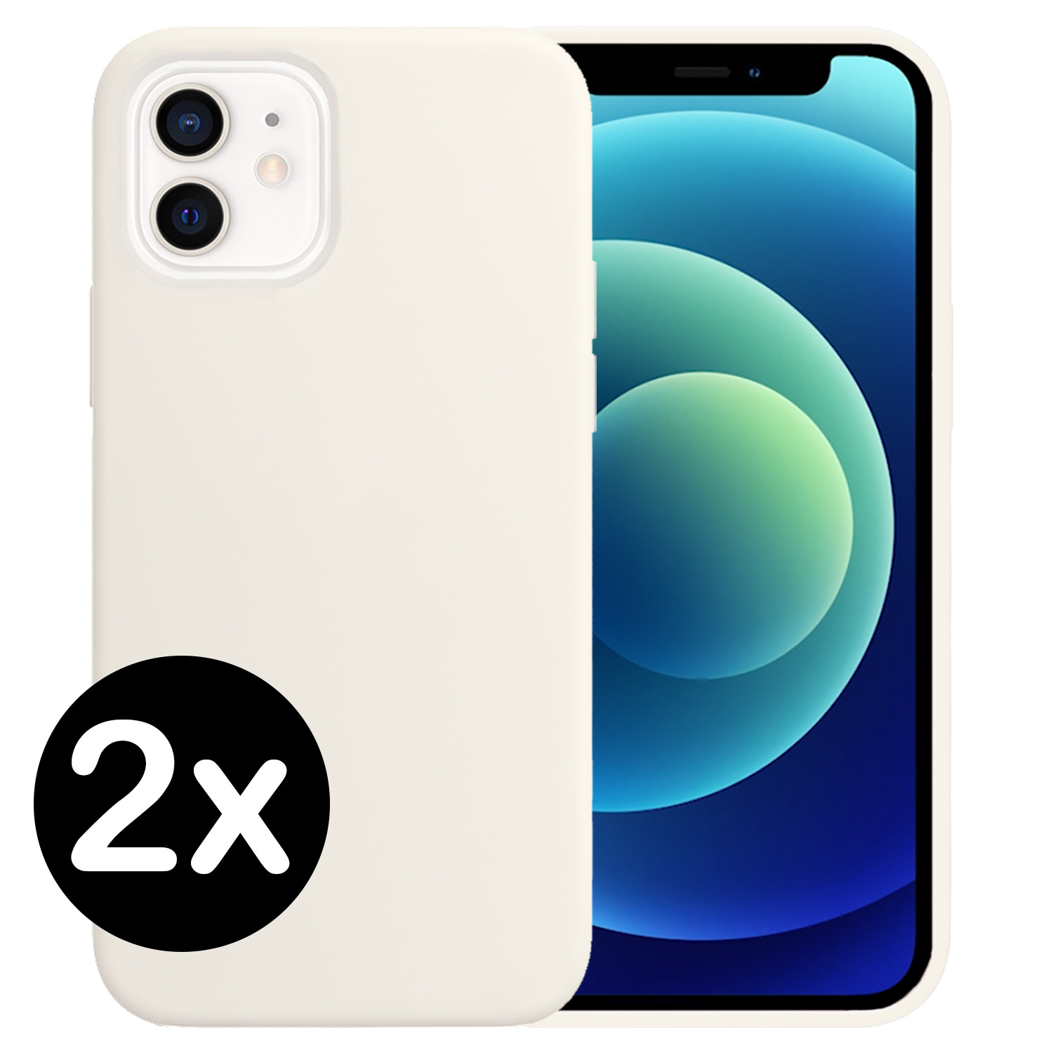 BASEY. Hoes Geschikt voor iPhone 12 Hoesje Siliconen Back Cover Case - Hoesje Geschikt voor iPhone 12 Hoes Cover Hoesje - Wit - 2 Stuks