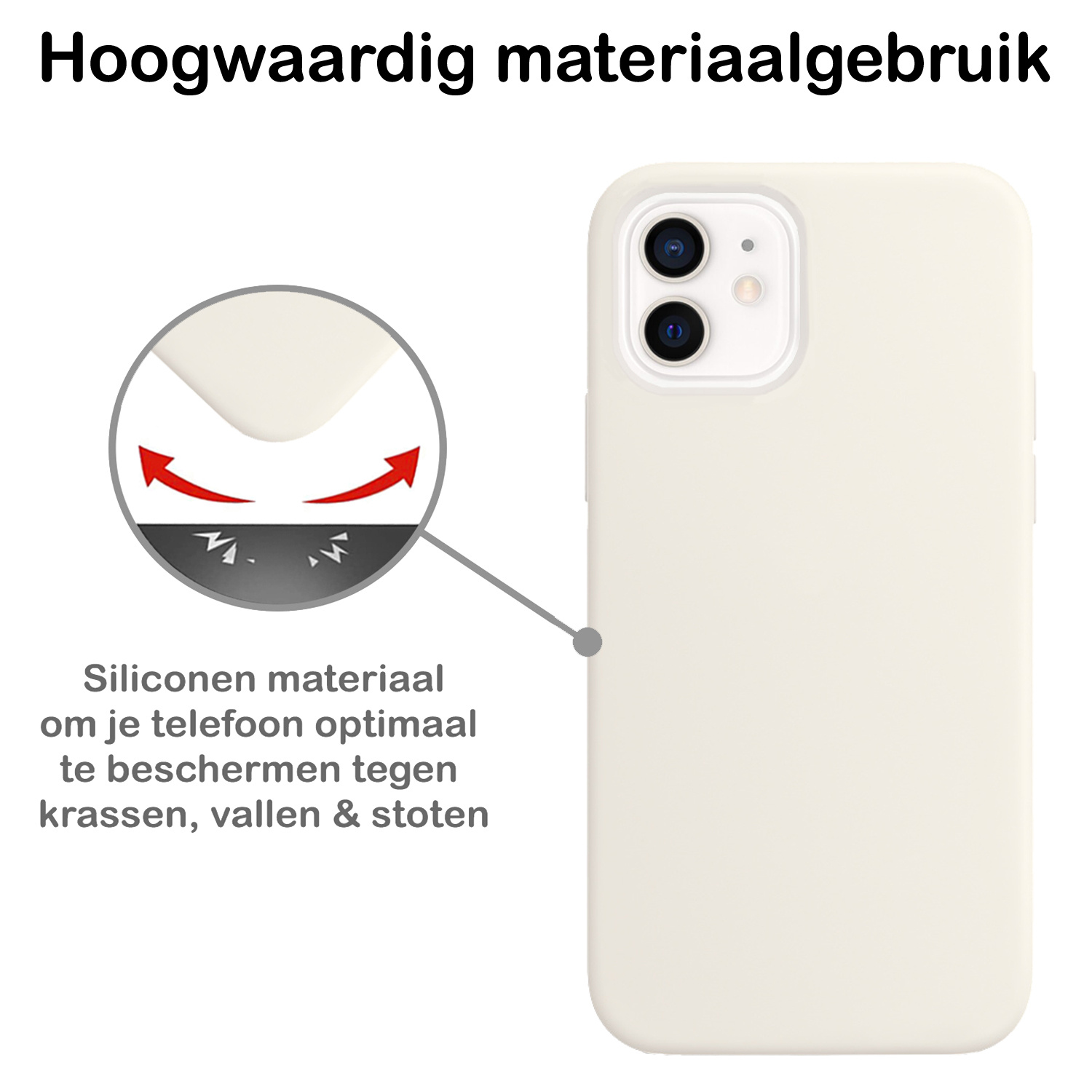 BASEY. Hoes Geschikt voor iPhone 12 Hoesje Siliconen Back Cover Case - Hoesje Geschikt voor iPhone 12 Hoes Cover Hoesje - Wit - 2 Stuks