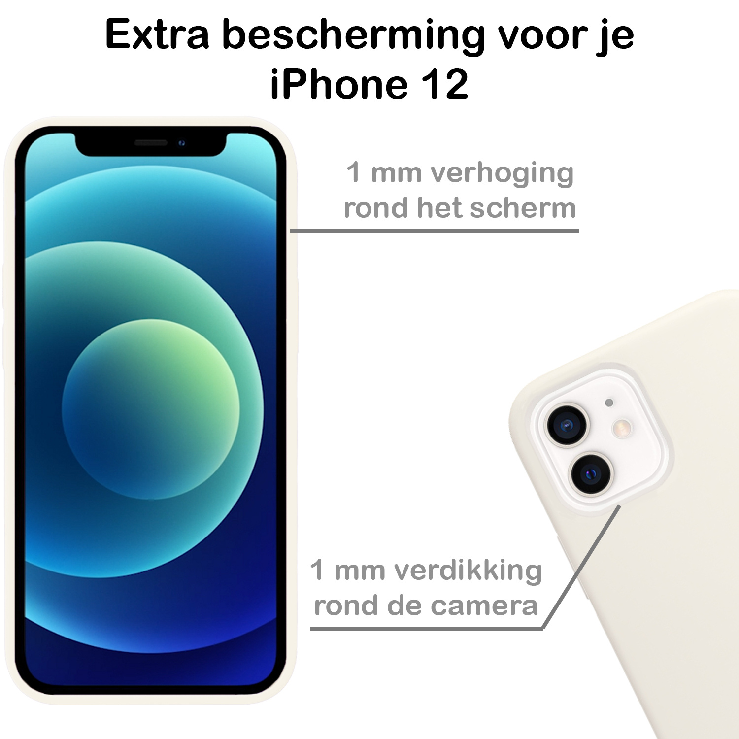 BASEY. Hoes Geschikt voor iPhone 12 Hoesje Siliconen Back Cover Case - Hoesje Geschikt voor iPhone 12 Hoes Cover Hoesje - Wit - 2 Stuks