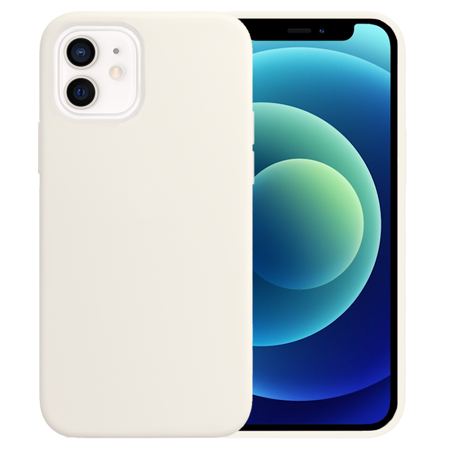 BASEY. Hoes Geschikt voor iPhone 12 Hoesje Siliconen Back Cover Case - Hoesje Geschikt voor iPhone 12 Hoes Cover Hoesje - Wit